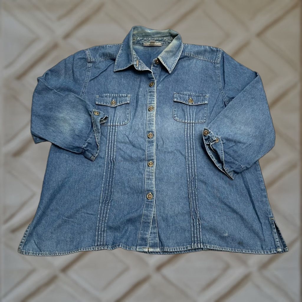 JM Collection Jm Collection Denim Button Down Shirt Womens 18 Blue Medium Wash Long Sleeve Top Size XXL / US 16-18 / IT 52-54 - 1 Thumbnail