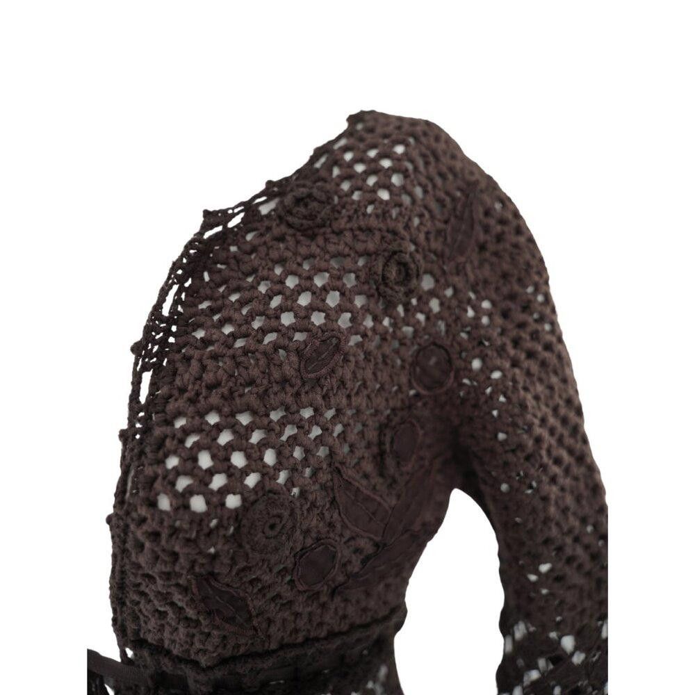 Designer Etcetera Brown Crochet Cardigan Ribbon Tie Size Medium Size M / US 6-8 / IT 42-44 - 5 Thumbnail