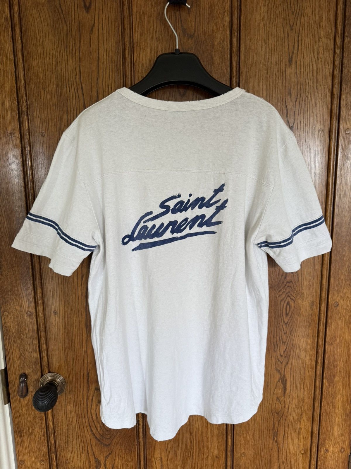 Saint Laurent 50’s signature logo t shirt M blue white