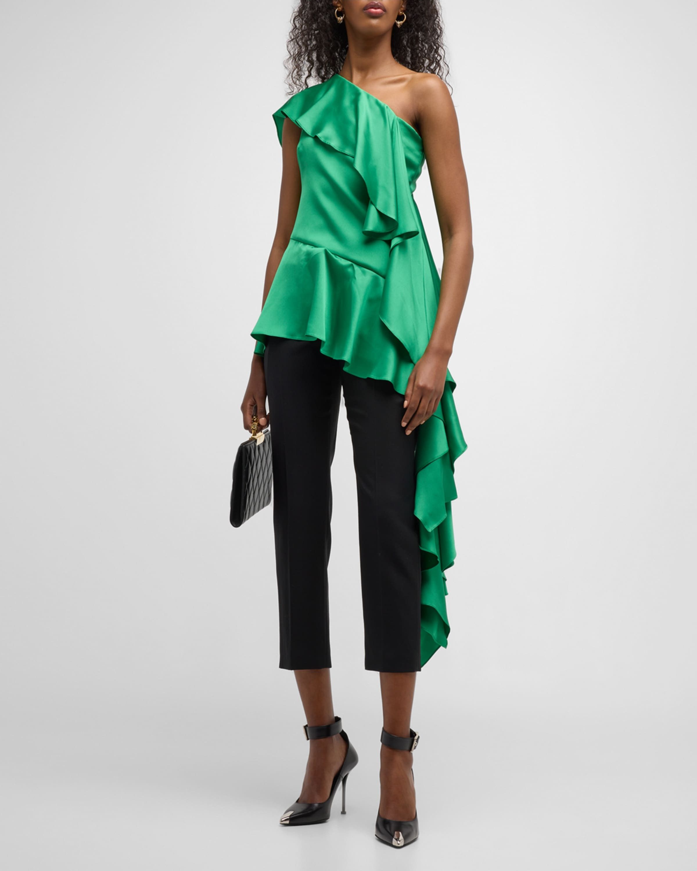 Alexander McQueen o1y0325 One-Shoulder Top in Green Size S / US 4 / IT 40 - 2 Thumbnail