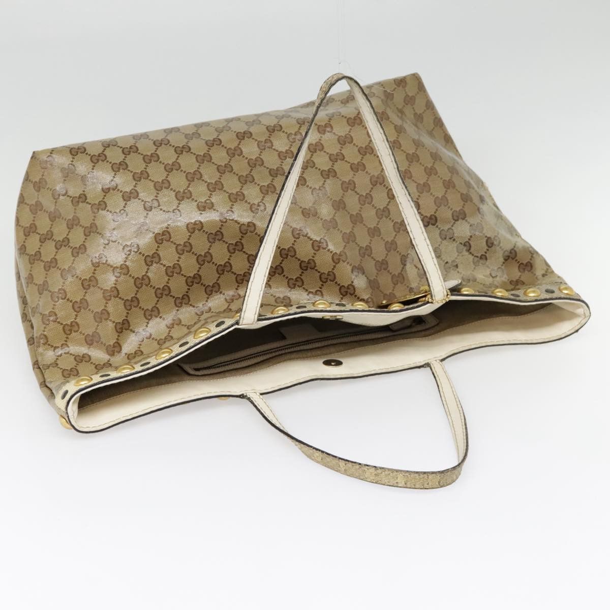 GUCCI GG Crystal Tote Bag Coated Canvas Beige White Silver