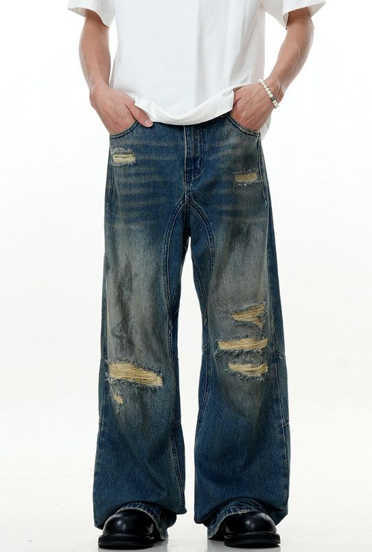 Vintage Men's retro blue loose straight casual distressed jeans Size US 32 / EU 48 - 1 Thumbnail