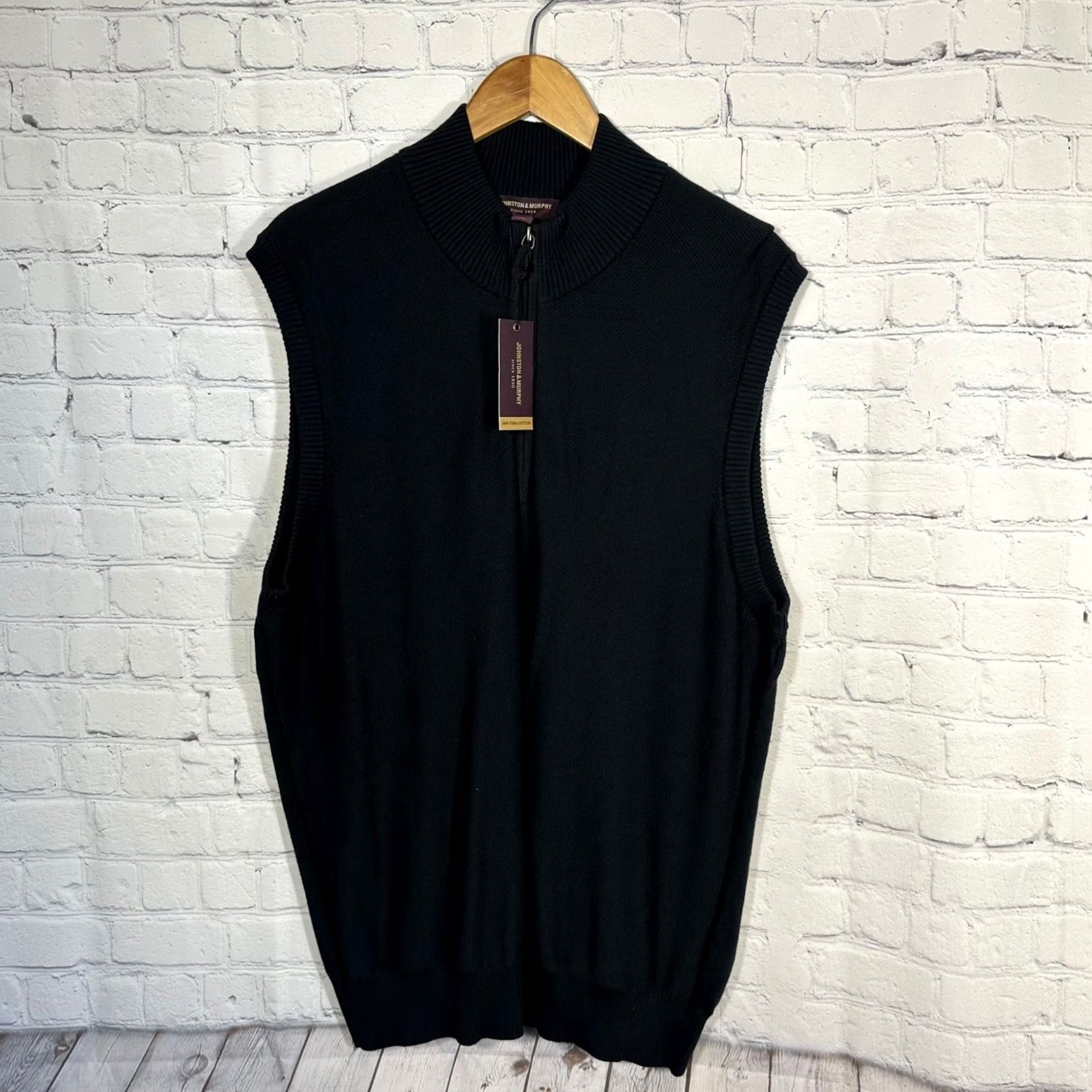 Johnston & Murphy VINTAGE Johnston & Murphy Mens XL Black 100% Pima Cotton Quarter Zip Sweater Vest Size US XL / EU 56 / 4 - 2 Thumbnail