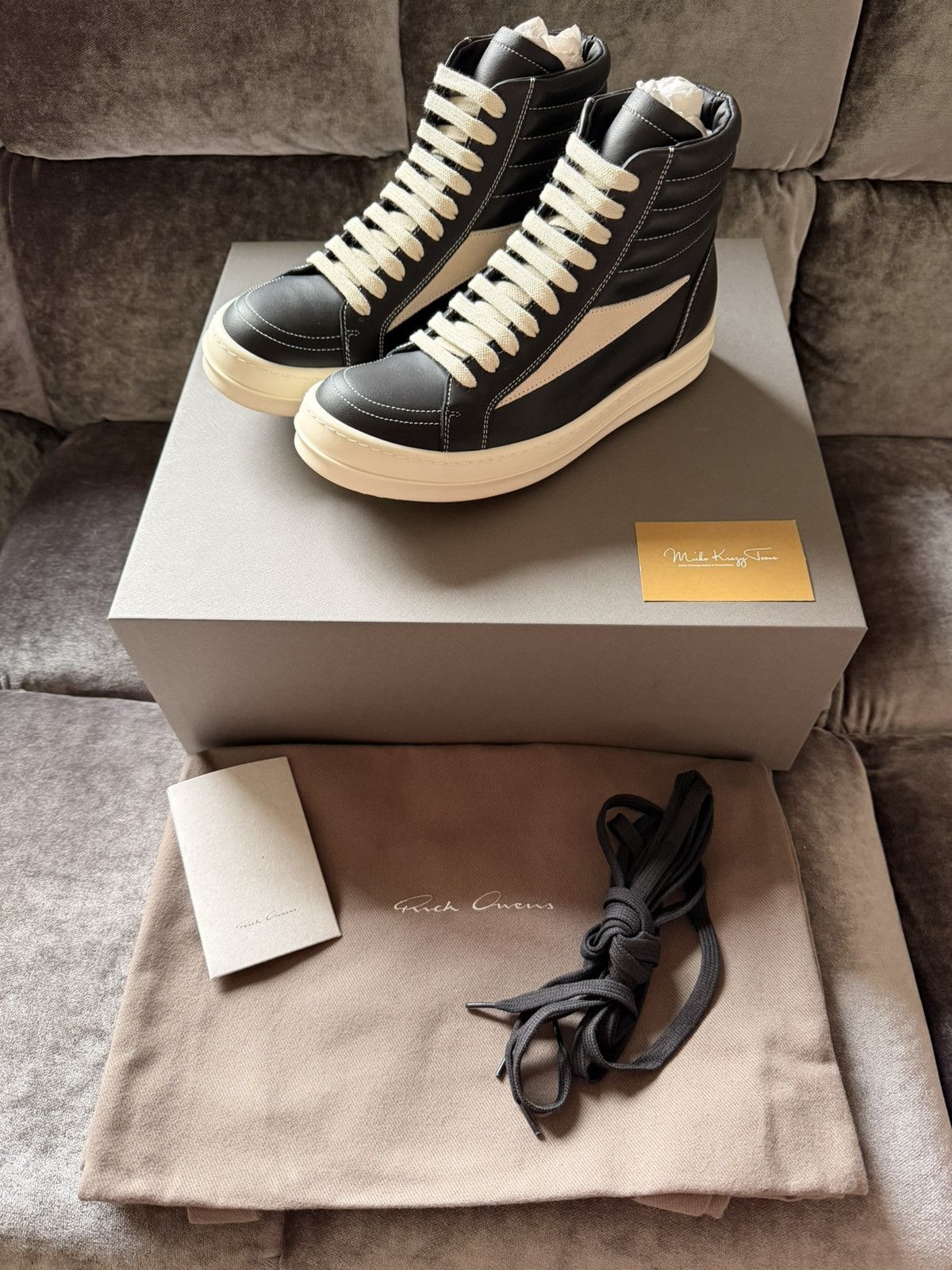 Rick Owens BNIB $955 Rick Owens Vintage Leather High Tops Black / Milk Size US 6.5 / EU 39-40 - 3 Thumbnail