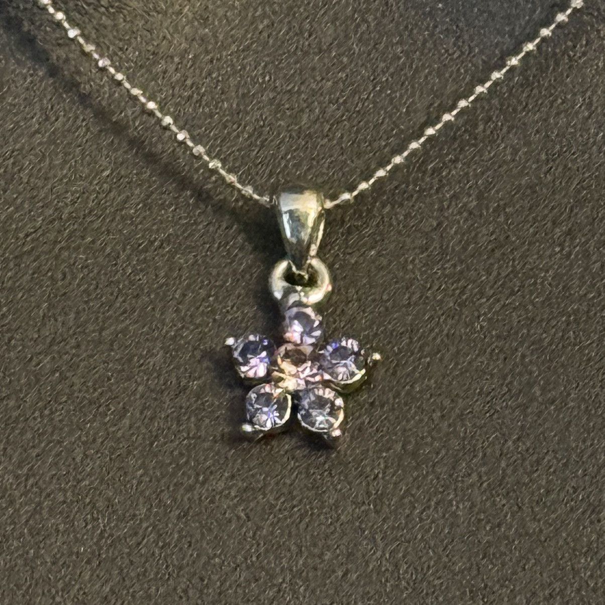 Other Dainty silver tone purple rhinestone flower pendant necklace Size ONE SIZE - 5 Thumbnail