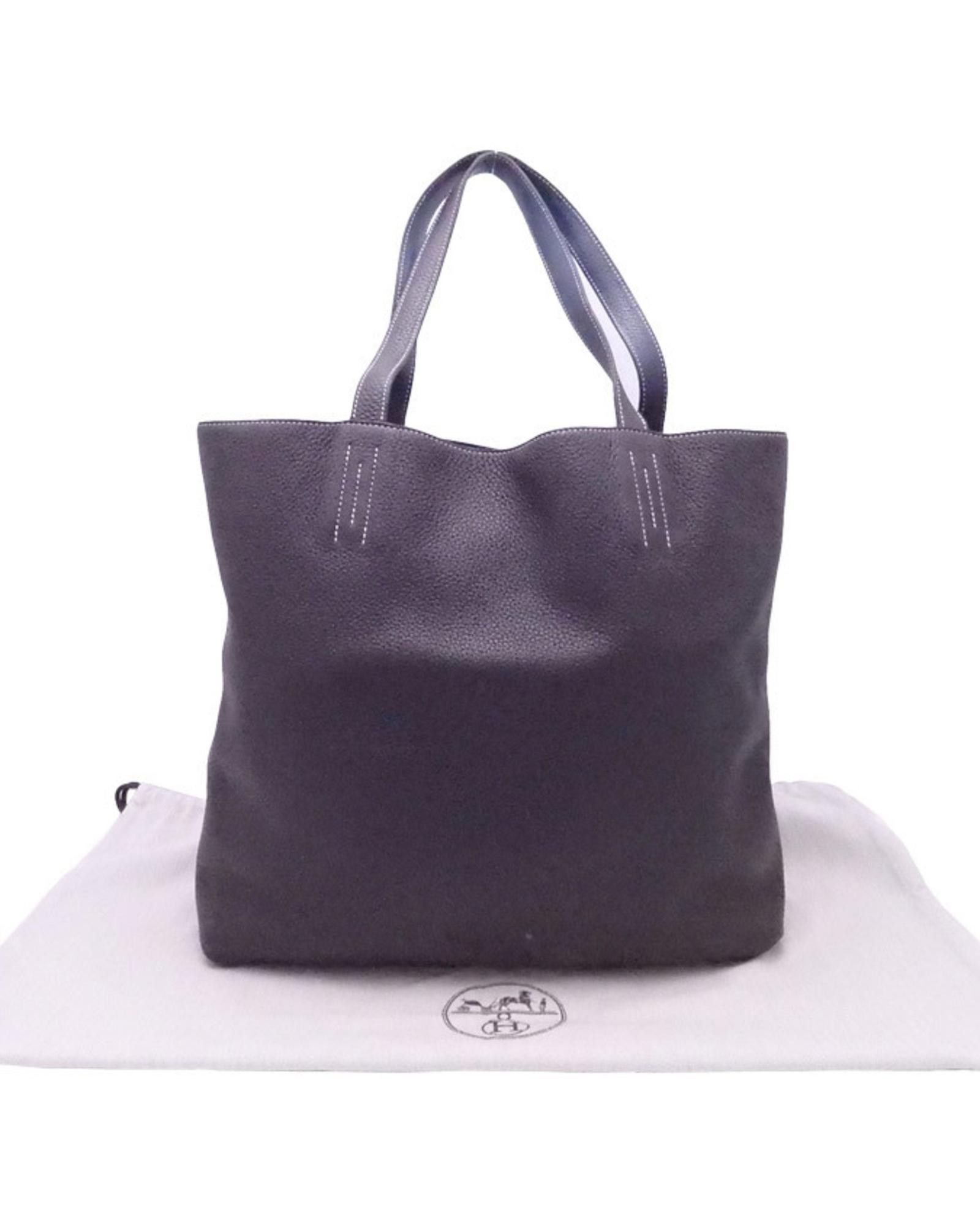 image of Black Leather Hermes Double Sens Handbag, Women's