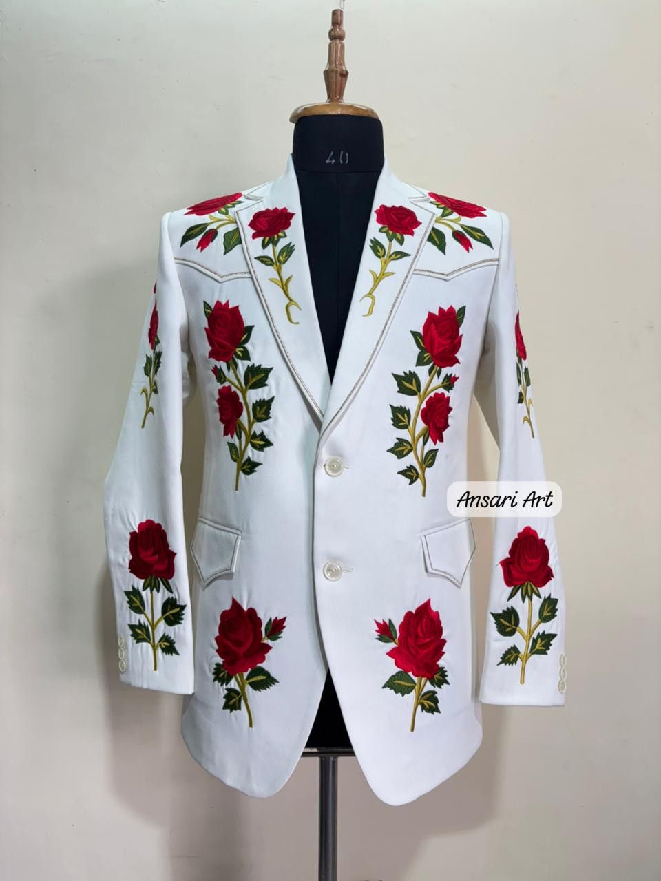 Other Men 2PC Customized floral embroidery cocktail western outfit Size 44S - 1 Thumbnail