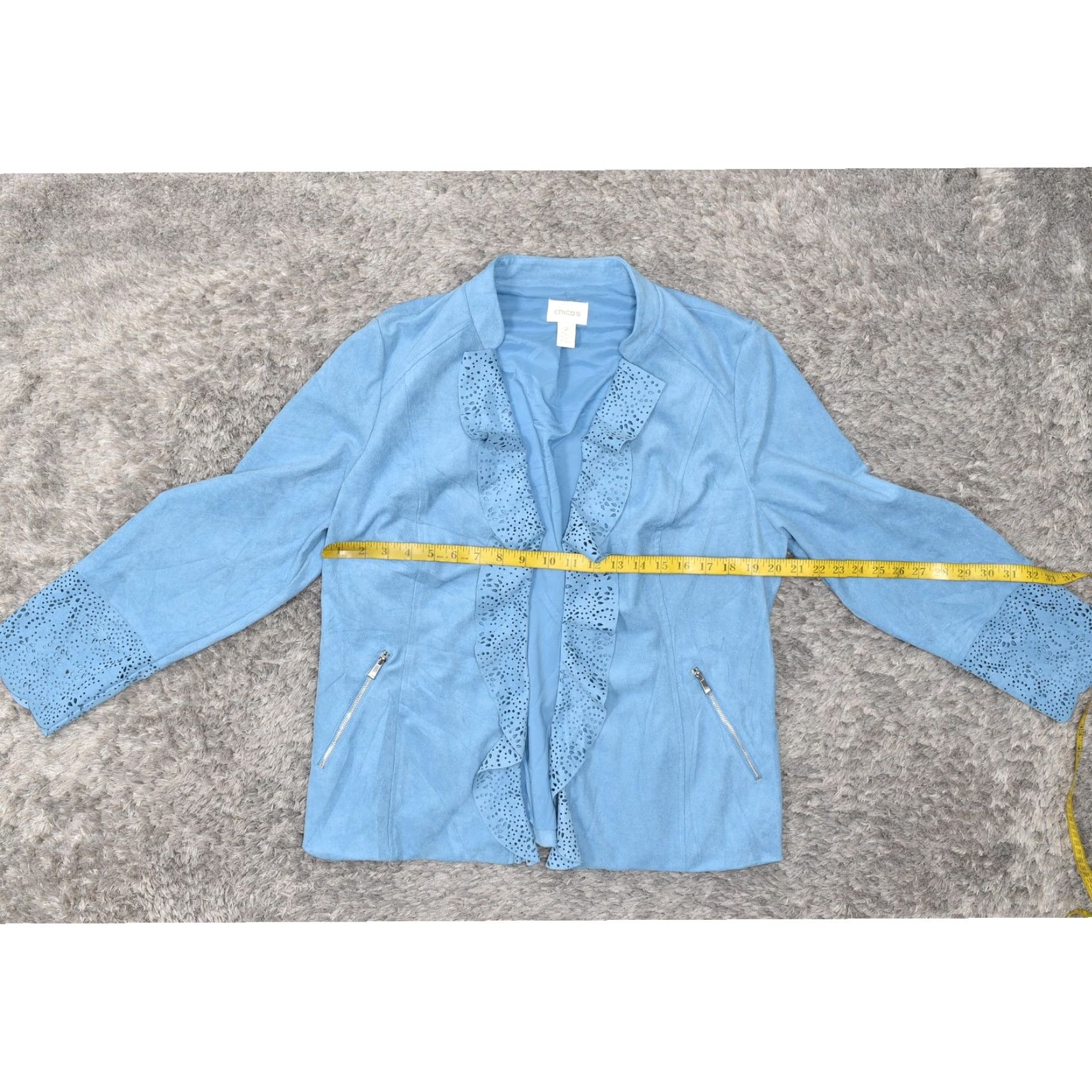 Vintage Chico's Blue Polyester Faux Suede Open Blazer Blazer Size 2 Regular Long Sleeve Pockets Solid Womens Size XS / US 0-2 / IT 36-38 - 7 Thumbnail
