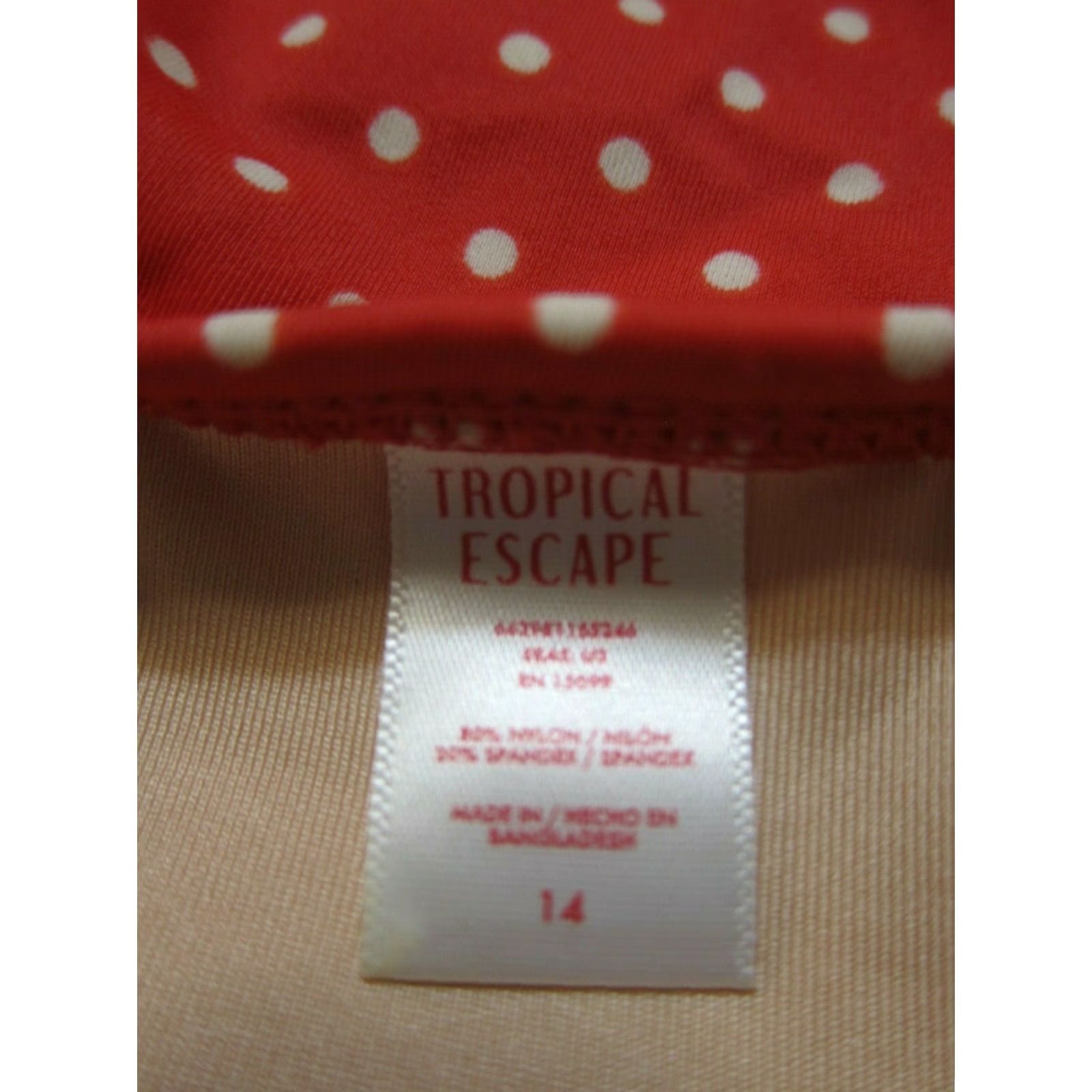 Vintage Tropical Escape Red White Polka Dot Halter Swimsuit Dress Women Size 14 (One Piece) - Red Polka Dot Halter Bikini Dress Womens 14 Size XL / US 12-14 / IT 48-50 - 7 Thumbnail