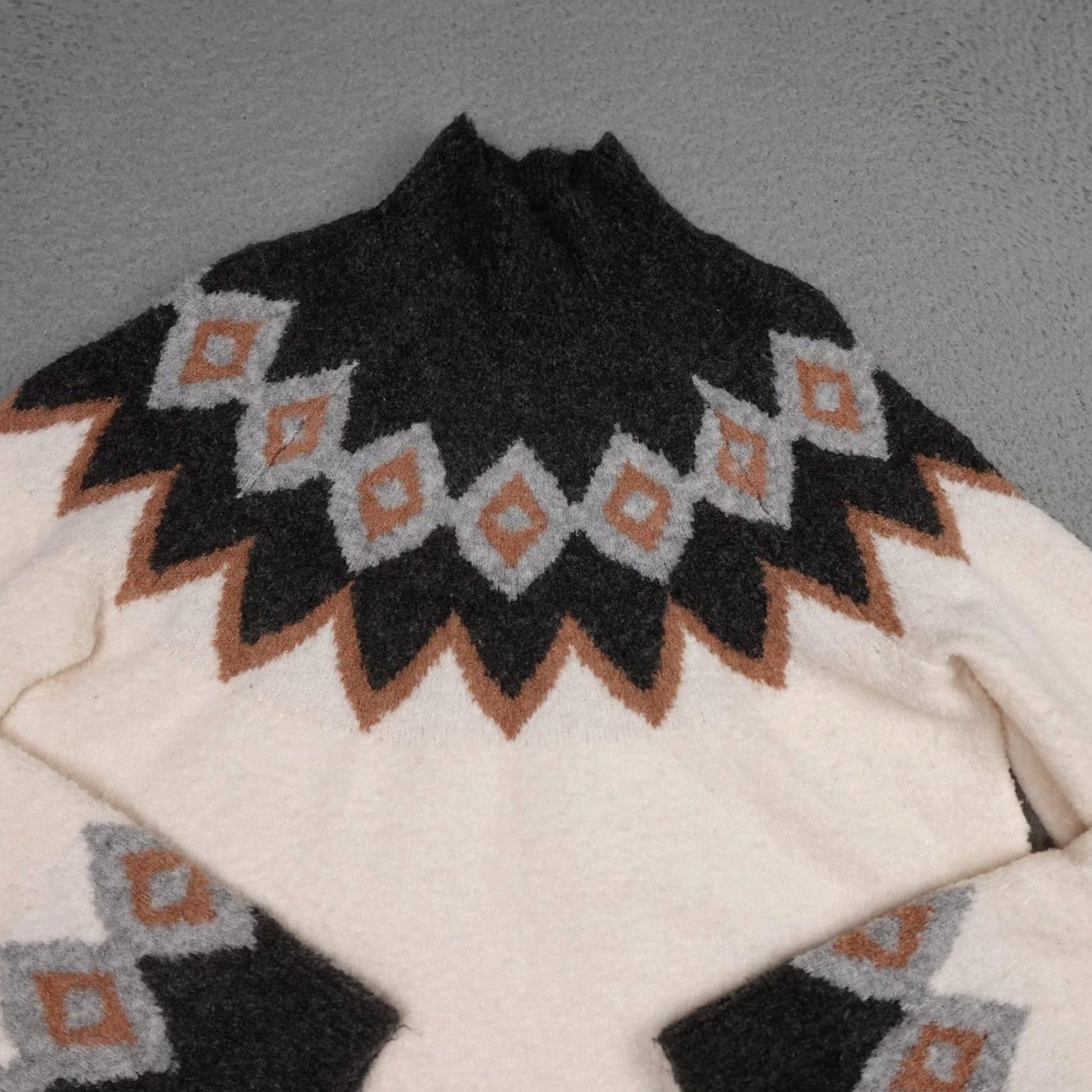 Abercrombie & Fitch Abercrombie & Fitch Sweater Womens Small Cream Fair Isle Mock Neck Long Sleeve Size S / US 4 / IT 40 - 4 Thumbnail