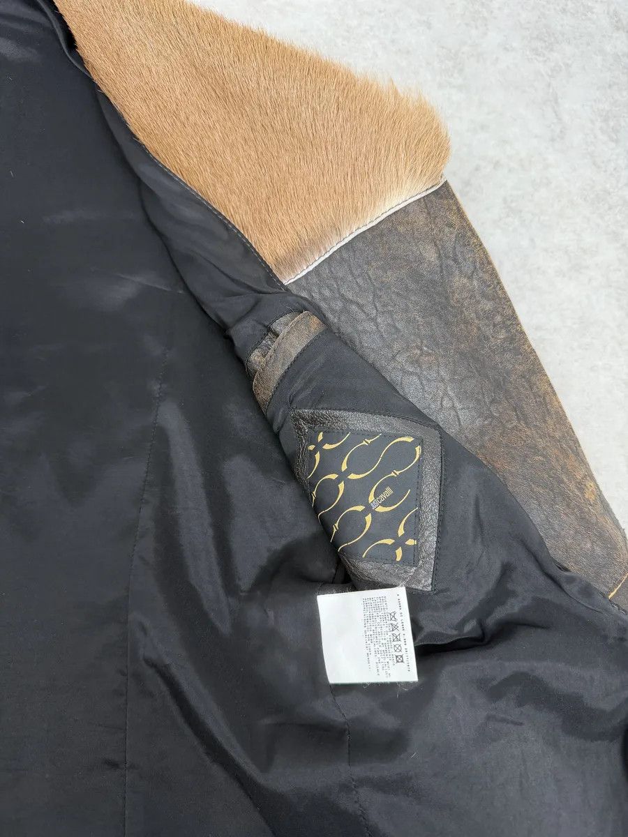 Just Cavalli AW2005 Cavalli Brown Eroded Leather Fur-Collar Jacket Size US L / EU 52-54 / 3 - 11 Thumbnail