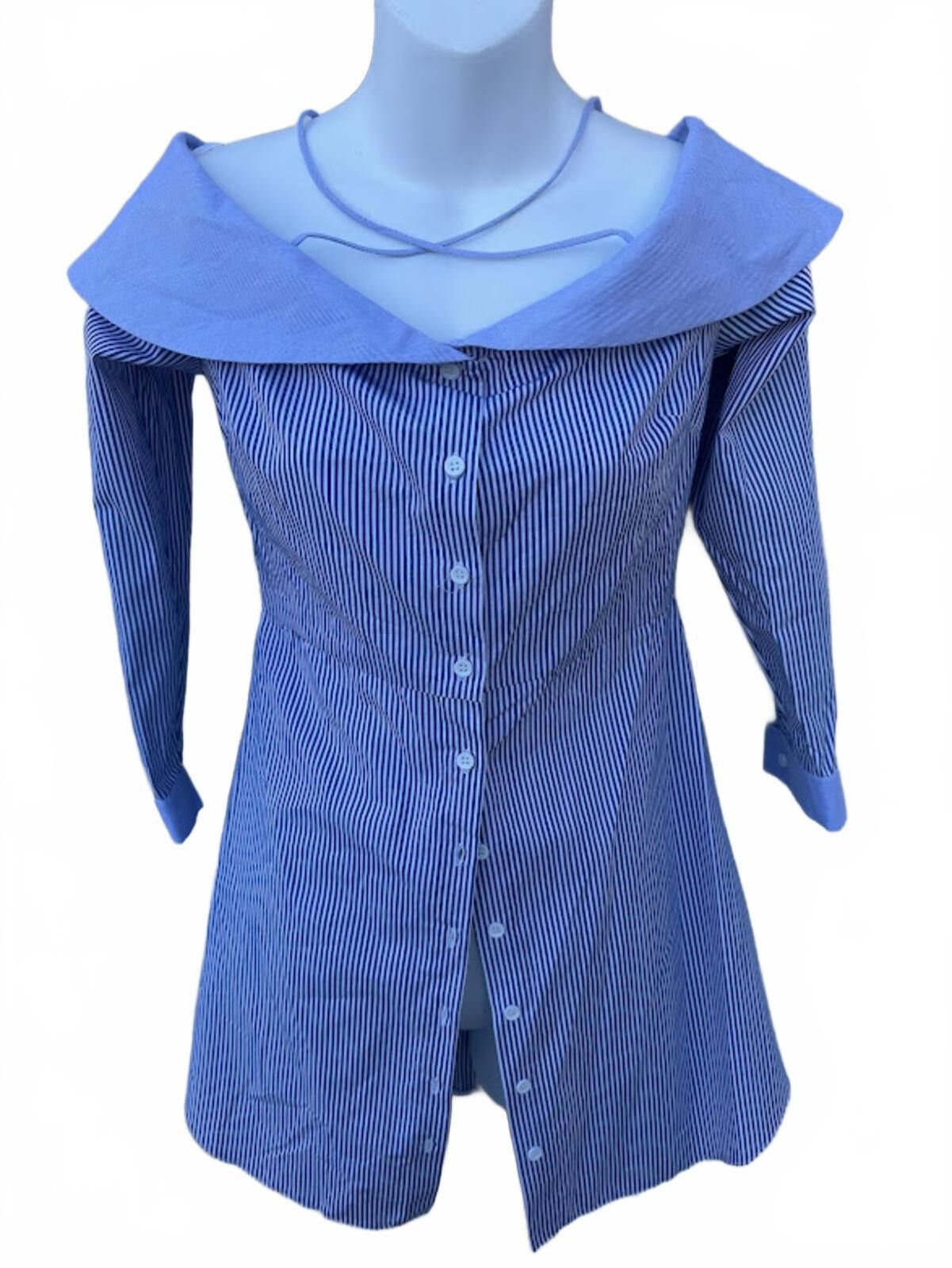 Topshop Topshop Blue Stripe Cold Shoulder Dress Size XS / US 0-2 / IT 36-38 - 2 Thumbnail
