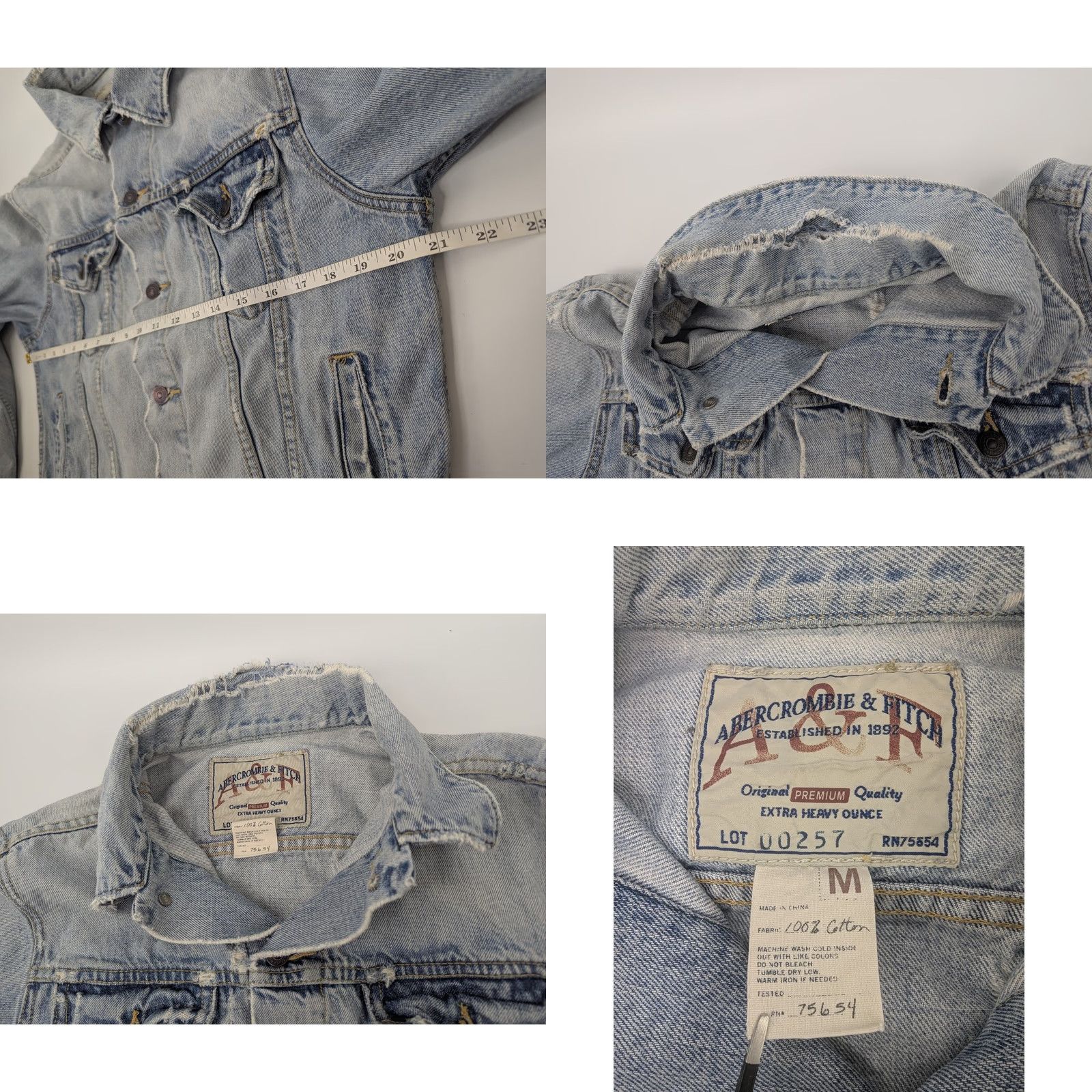 Abercrombie & Fitch VINTAGE Abercrombie & Fitch Denim Trucker Jacket M Light Wash Distressed 90s Y2K Mens Jacket Size US M / EU 48-50 / 2 - 9 Thumbnail