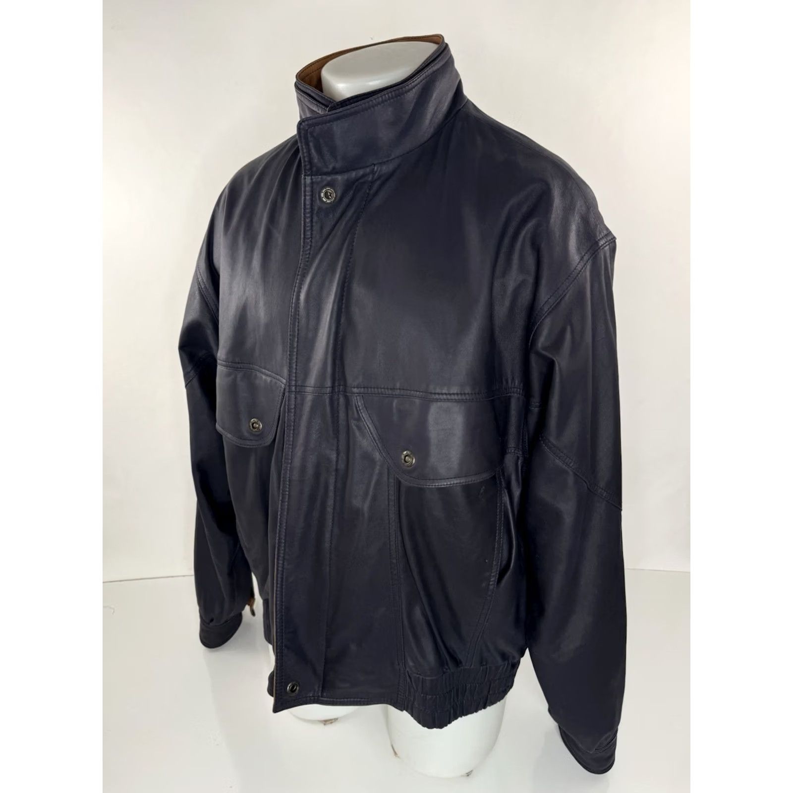 Vintage BORGO ANTICO Bomber Jacket 2 Tone Soft LEATHER Mens 50 Dark Gray / Brown Leather Jacket Mens Bomber 50 EXCELLENT Size US M / EU 48-50 / 2 - 3 Thumbnail