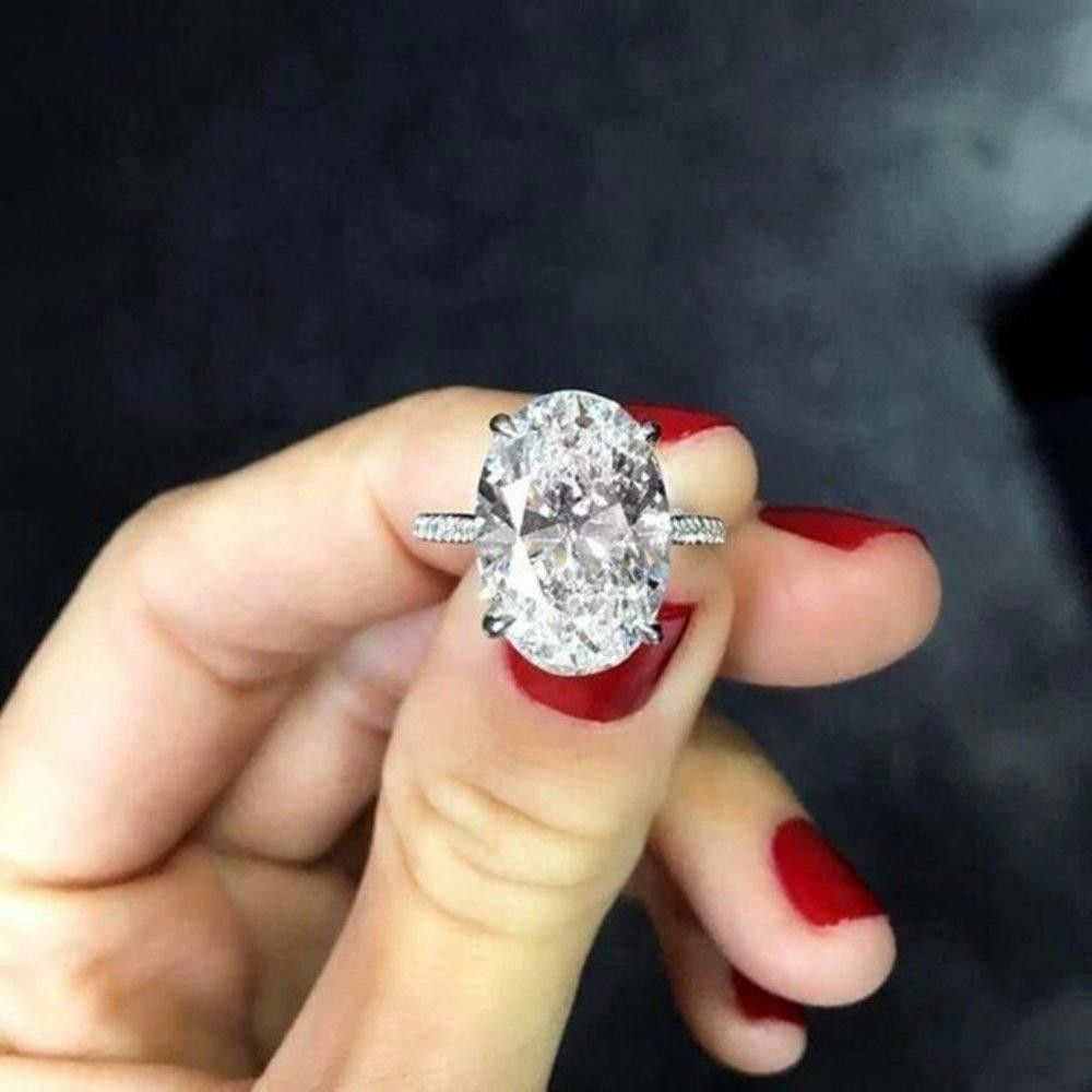 Designer Sterling Silver 14mm Oval Engagement Ring - Size 7 Size ONE SIZE - 9 Thumbnail