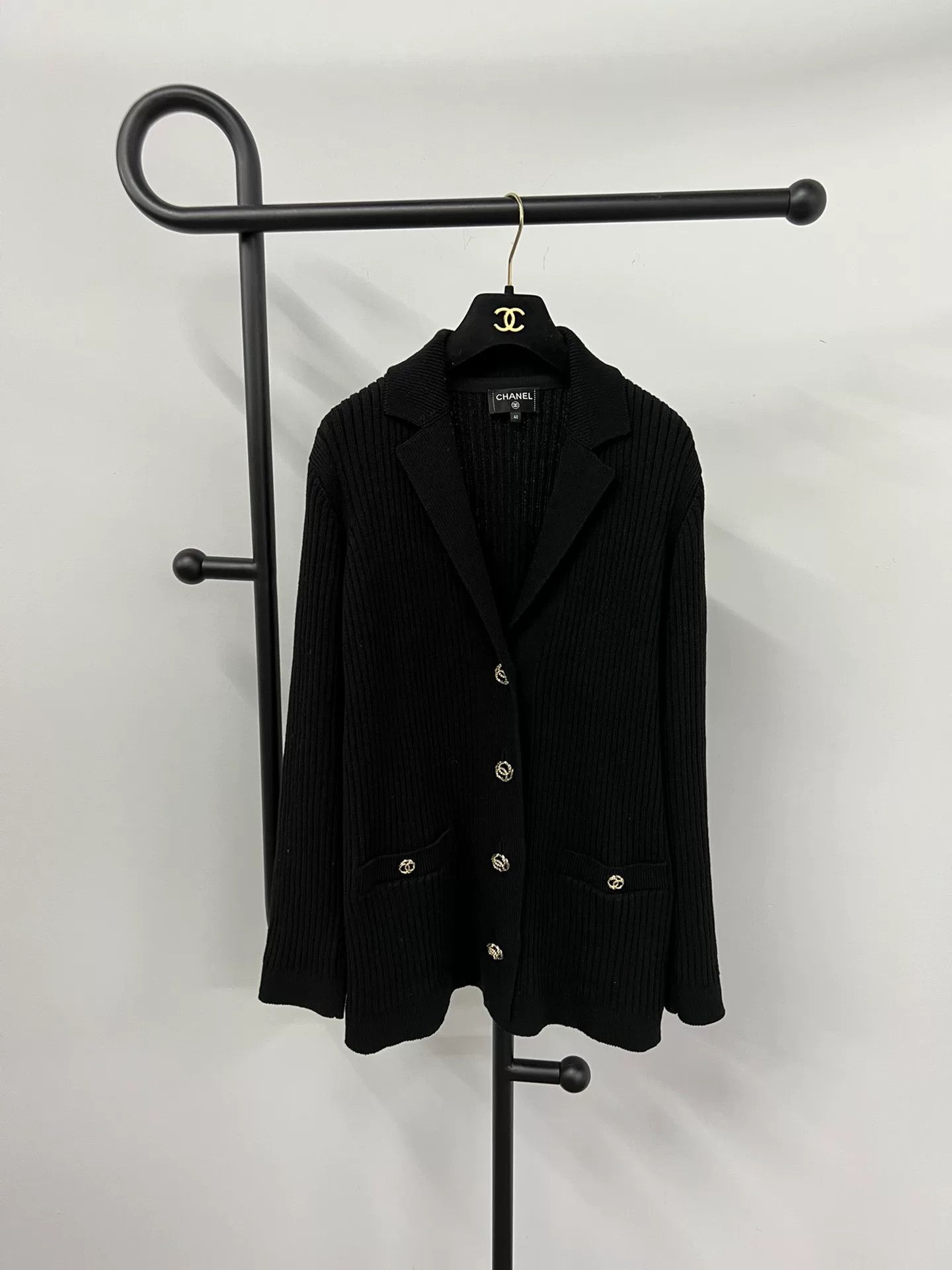 Chanel Chanel Black Gold Button Knit Cardigan Size US L / EU 52-54 / 3 - 1 Thumbnail