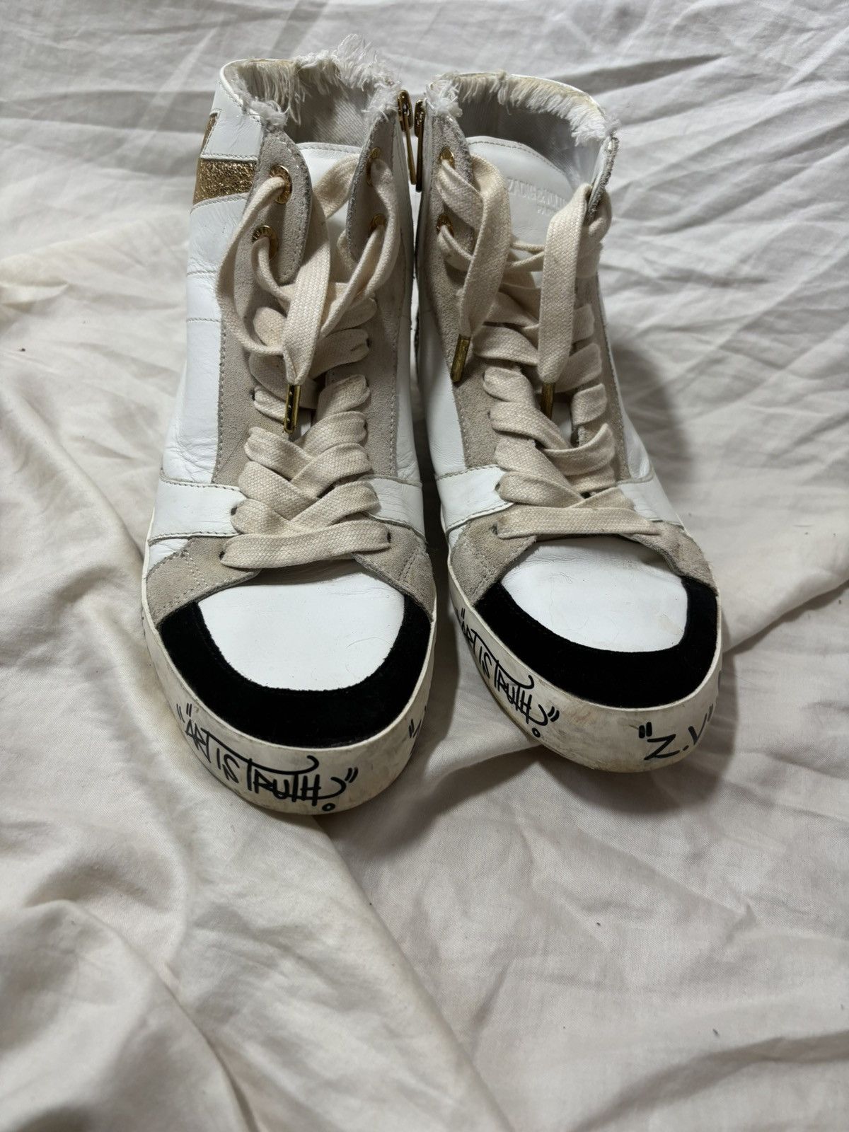 Zadig & Voltaire Zadig & Voltaire White Leather Flash High Trainers Size US 8 / IT 38 - 3 Thumbnail