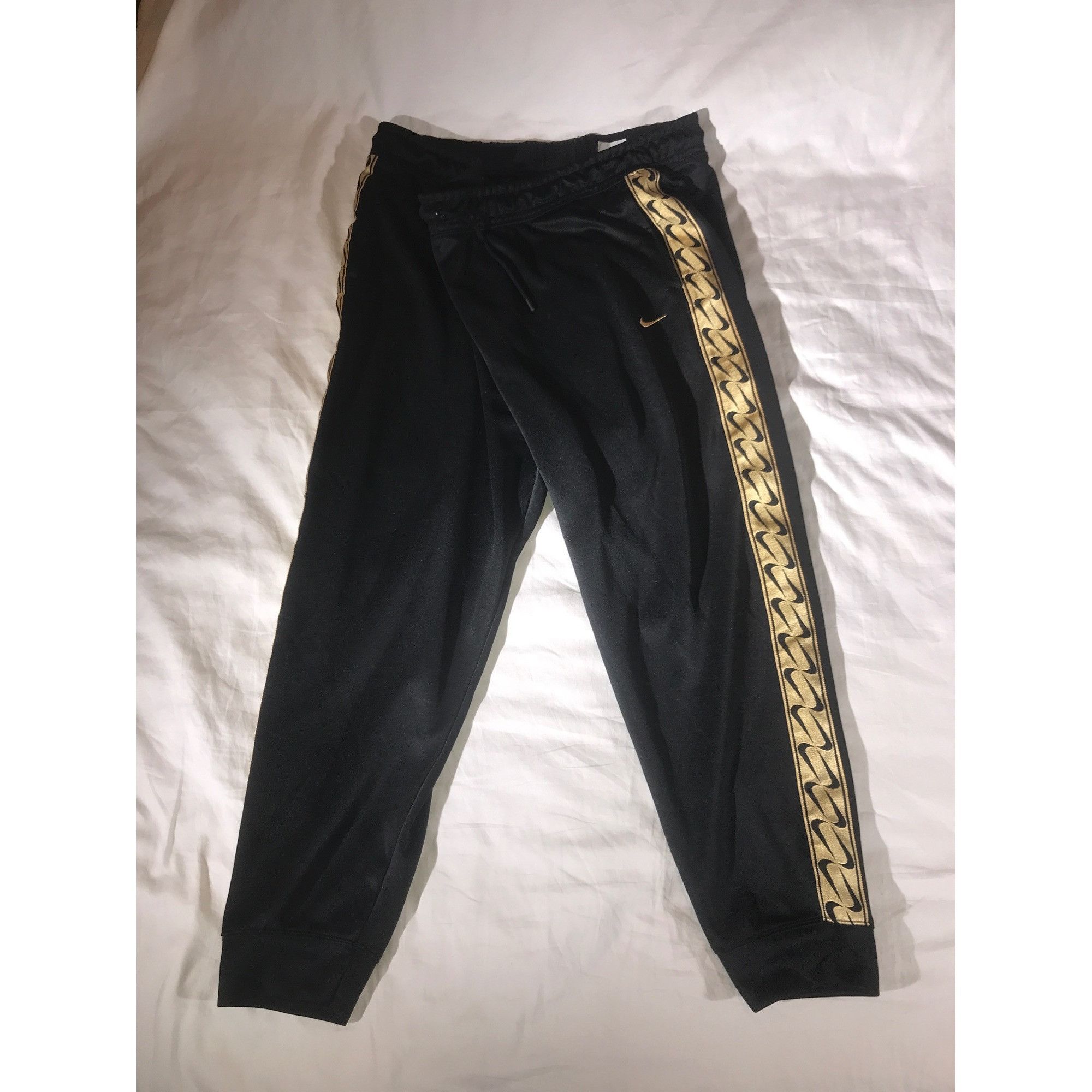 Nike Nike Women's Black & Gold Swoosh Athletic Sweatpants Joggers Size 40" / US 18 - 1 Thumbnail