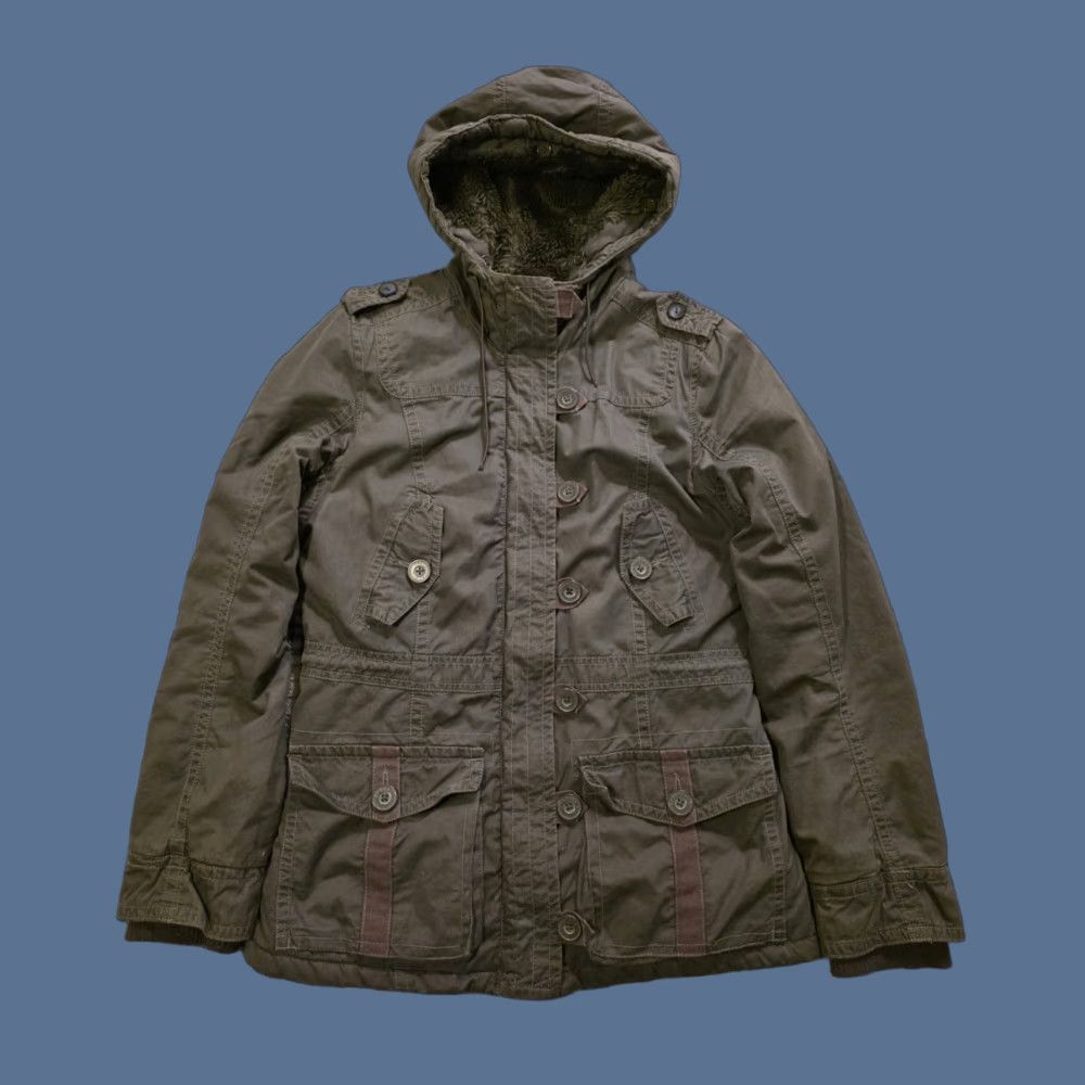 Vintage VINTAGE Y2K Aeropostale Faux Fur Lined Hooded Military Style Jacket Gray Womens Medium Size M / US 6-8 / IT 42-44 - 1 Thumbnail