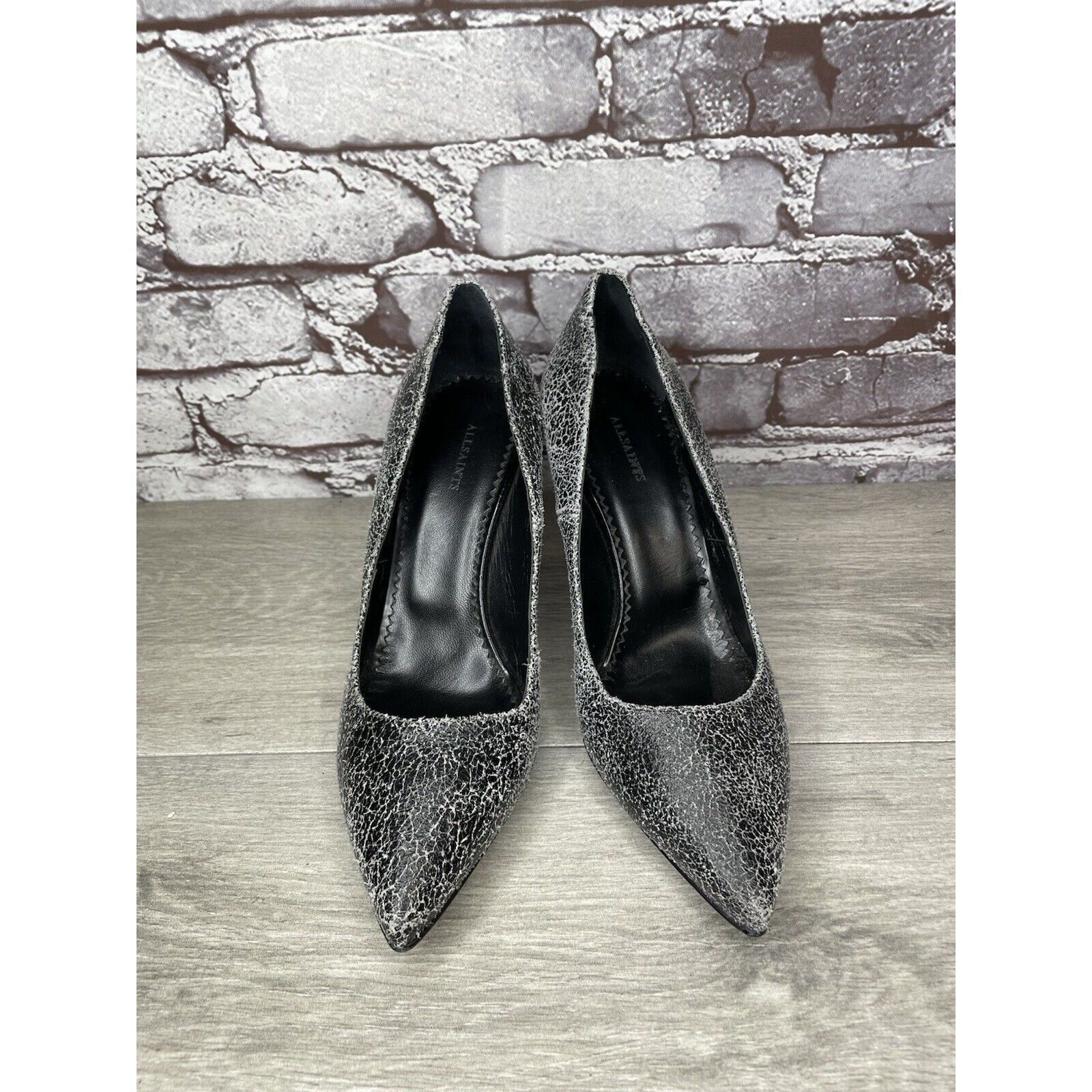 Allsaints AllSaints Grey Leather Lena Pumps Stiletto Pointed Heels Wom Size US 8.5 / IT 38.5 - 14 Thumbnail