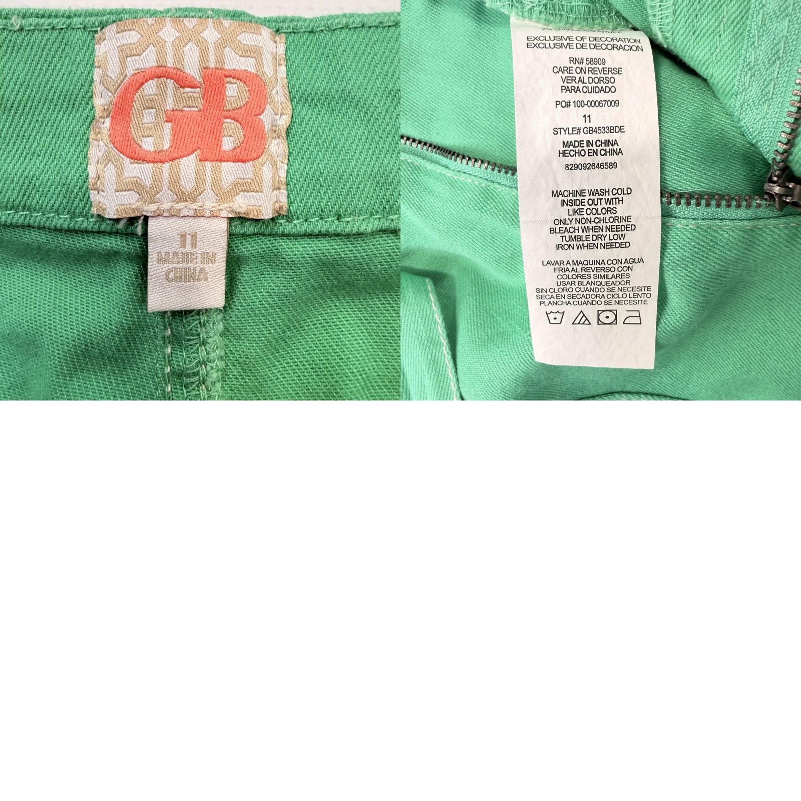 Vintage GB Junior Pants 11 Green Cropped Wide-Leg Belted Twill Pockets Stretch Casual Men/Women? Size 32" / US 10 / IT 46 - 8 Thumbnail
