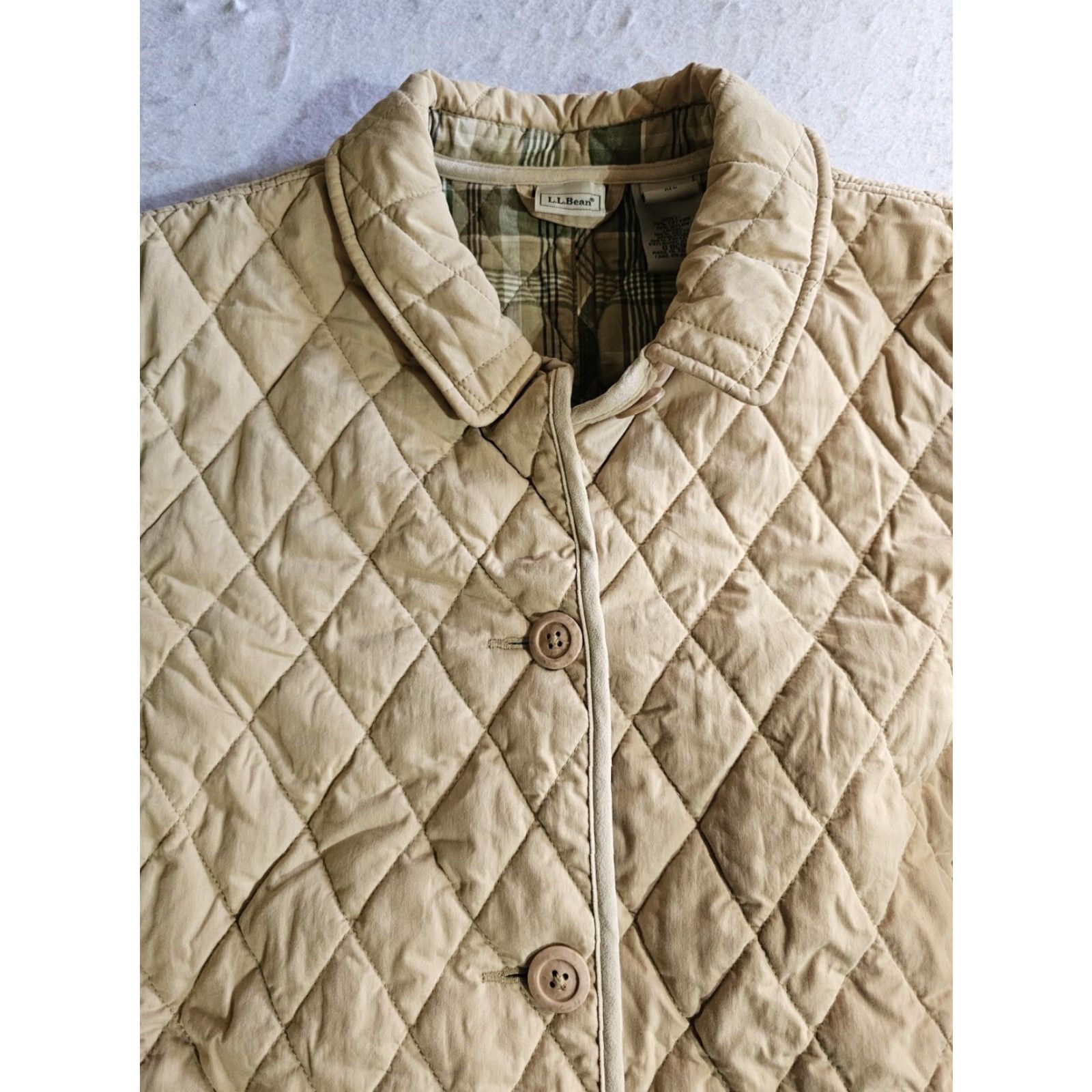 Vintage L.L. Bean Gold Quilted Jacket Nova Check Plaid Lined Snap Button Womens Sz L Size L / US 10 / IT 46 - 7 Thumbnail