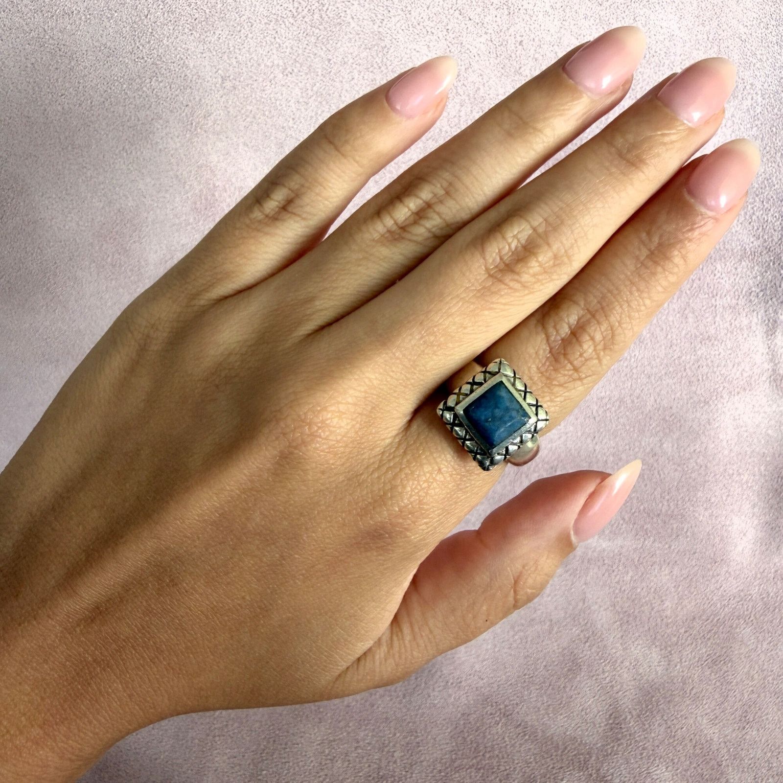 Sterling Silver sterling silver quilted lapis lazuli square ring size 6.75 Size ONE SIZE - 2 Thumbnail