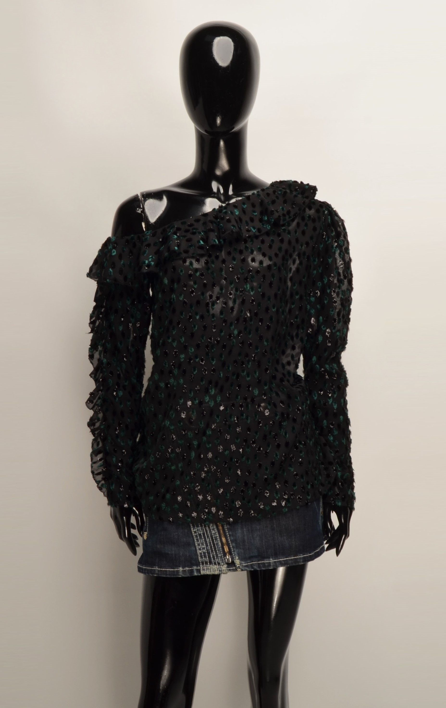 Designer × The Kooples The Kooples Sheer Sparkle One Shoulder Ruffle Blouse Size S / US 4 / IT 40 - 1 Thumbnail