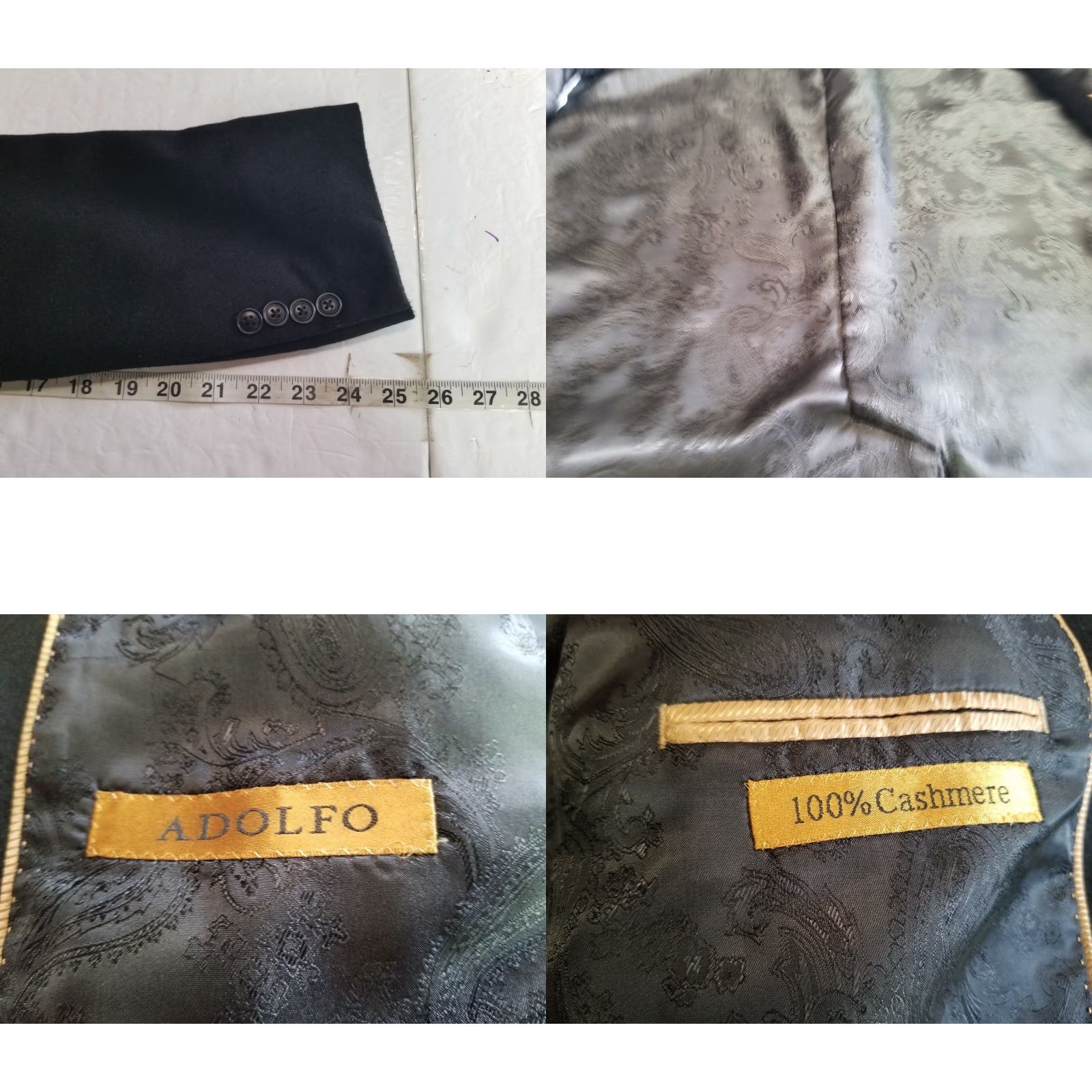 Vintage Adolfo Jacket Mens 42R Black 100% Cashmere 2 Button Blazer Solid All Occassion Regular Size 42 Black Mens Size 42R - 8 Thumbnail