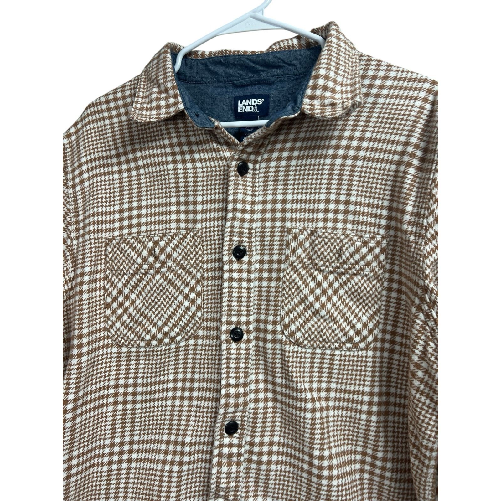 Lands' End Lands' End Shirt XL Brown Beige Plaid Flannel Button Up Size US XL / EU 56 / 4 - 3 Thumbnail