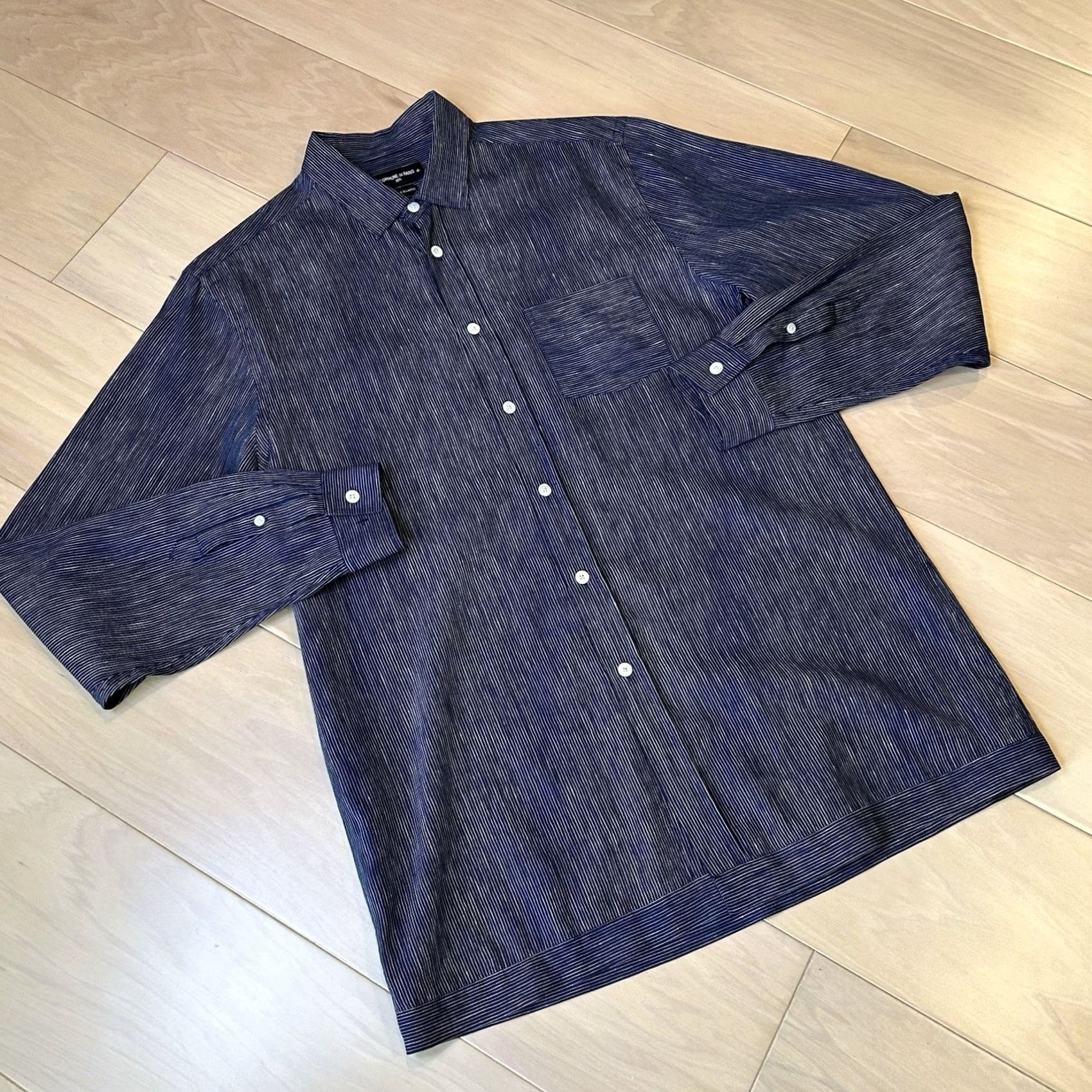 Vintage VINTAGE Commune De Paris .1871 Linen Button-Up Shirt Striped Long Sleeve Men’s XL Blue Size US XL / EU 56 / 4 - 2 Thumbnail