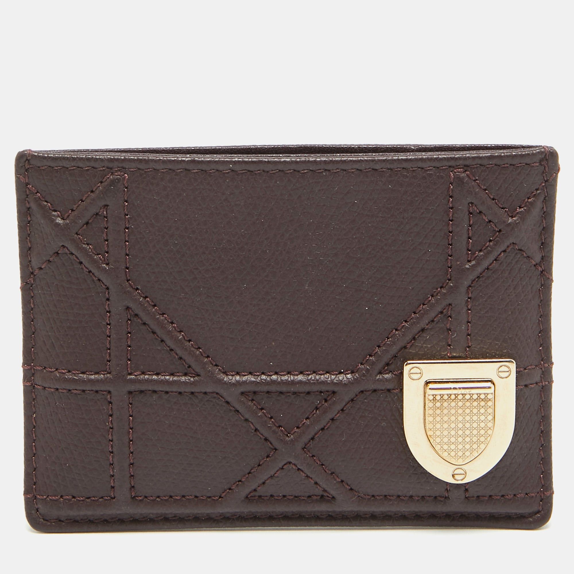 image of Dior Burgundy Leather Ama Card Holder in Red, Women's