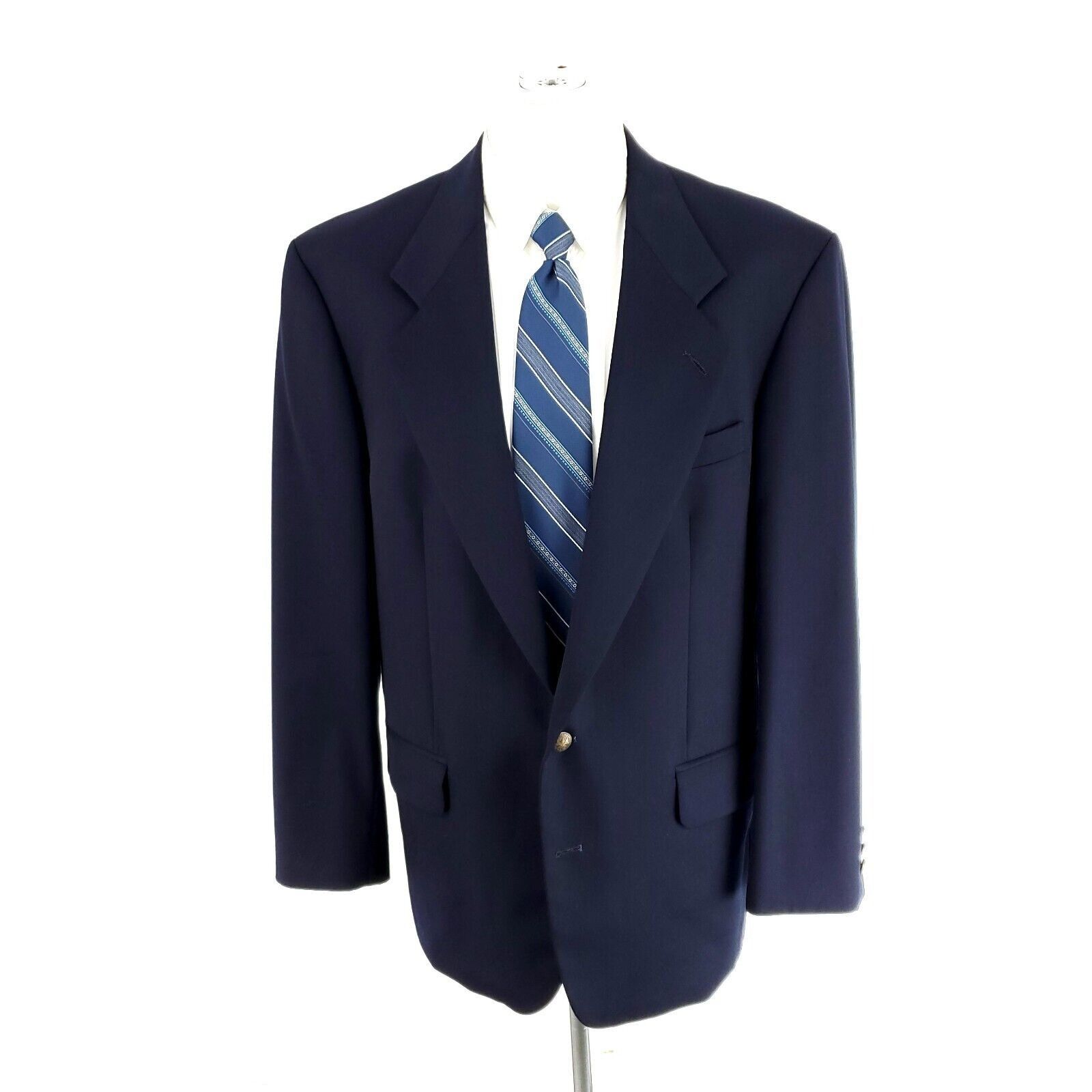 Oscar De La Renta Oscar De La Renta Wool 2 Bronze Button Blazer 42R Blue Size 42R - 4 Thumbnail