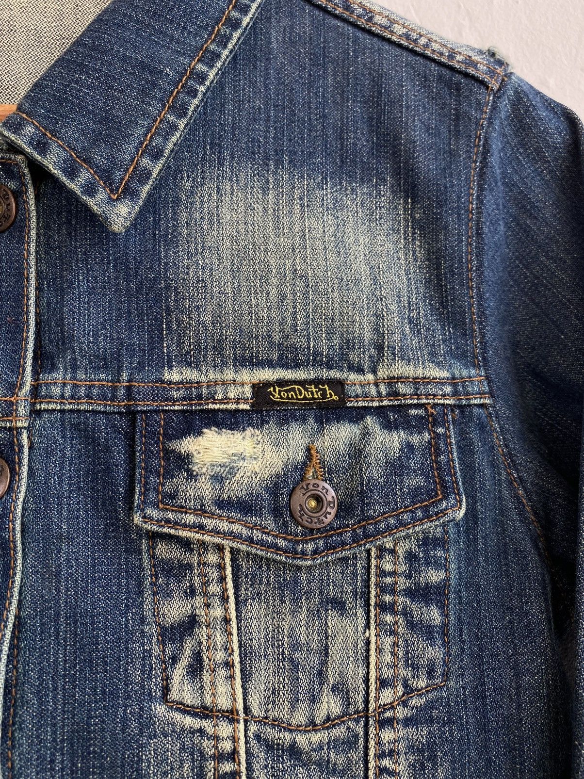 Ed Hardy × Vintage × Von Dutch Von Dutch Distressed Denim Jacket Y2K Size XS / US 0-2 / IT 36-38 - 5 Thumbnail