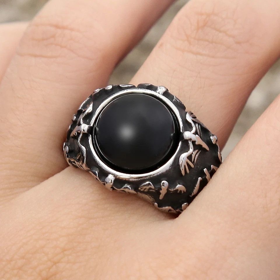Jewelry Gothic Vintage Black Tiger Eye Natural Stone Rings Size ONE SIZE - 2 Thumbnail