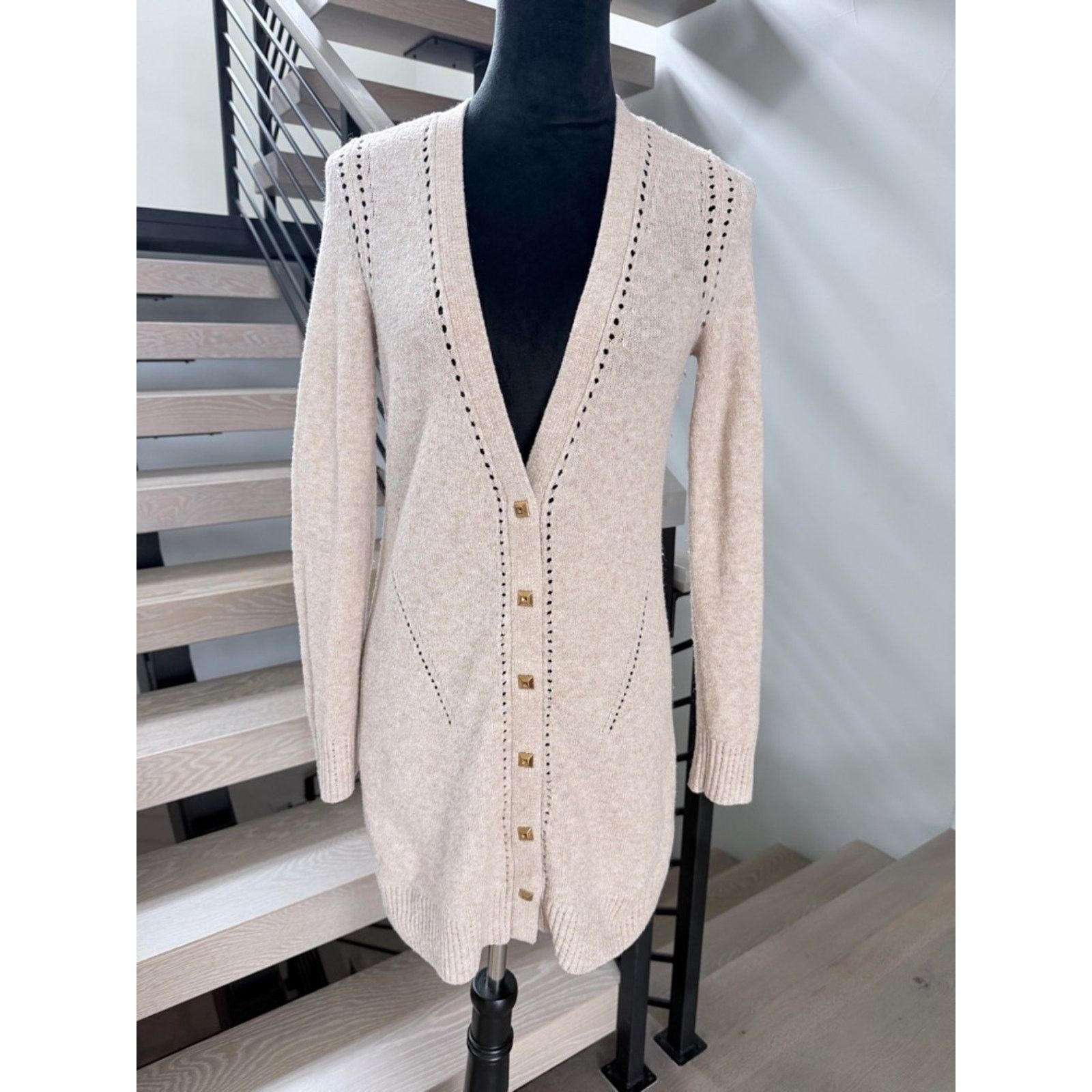 White House Black Market WHBM Long Open-V-Neck Cardigan Sweater Dress - Cream size XS Size S / US 4 / IT 40 - 1 Thumbnail