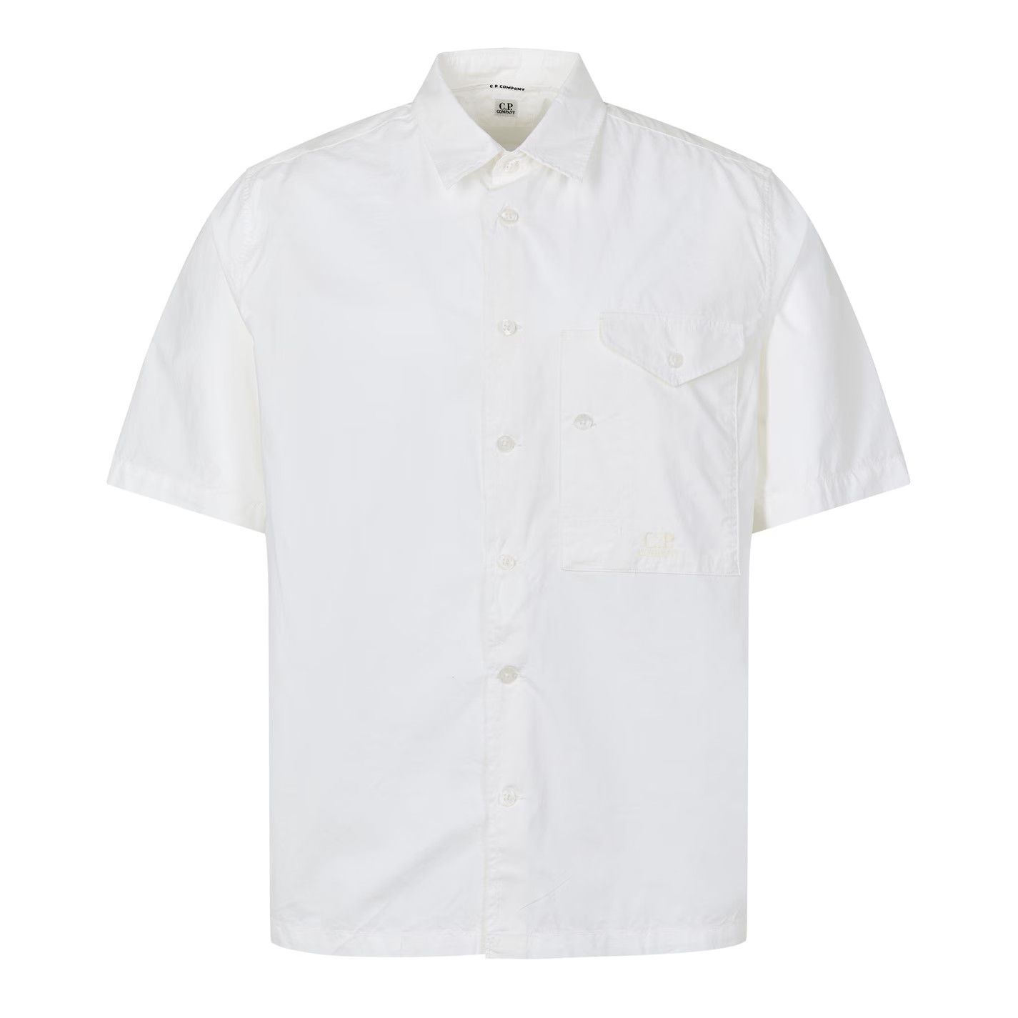 C.P. Company o1g2r1mq0426 Short Sleeve Embroidered Logo Shirt in White Size US M / EU 48-50 / 2 - 1 Thumbnail
