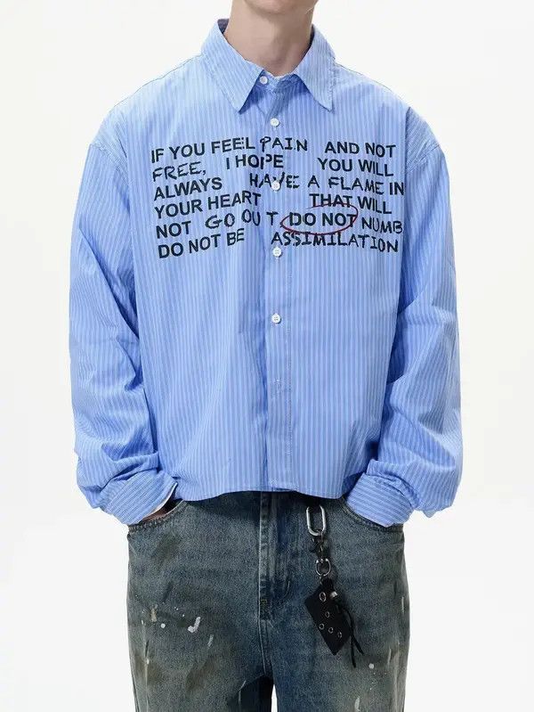 VIBE Retro fashion y2k letters striped button up shirt Size US XL / EU 56 / 4 - 7 Thumbnail