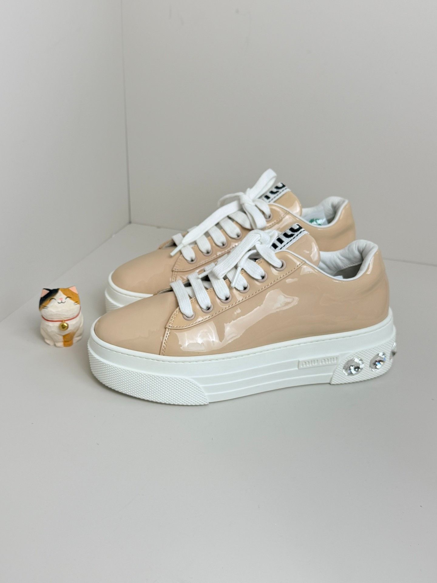 Miu Miu Miu Miu Beige Lowtop Sneakers us_5-5 Women Size US 5.5 / IT 35.5 - 1 Thumbnail