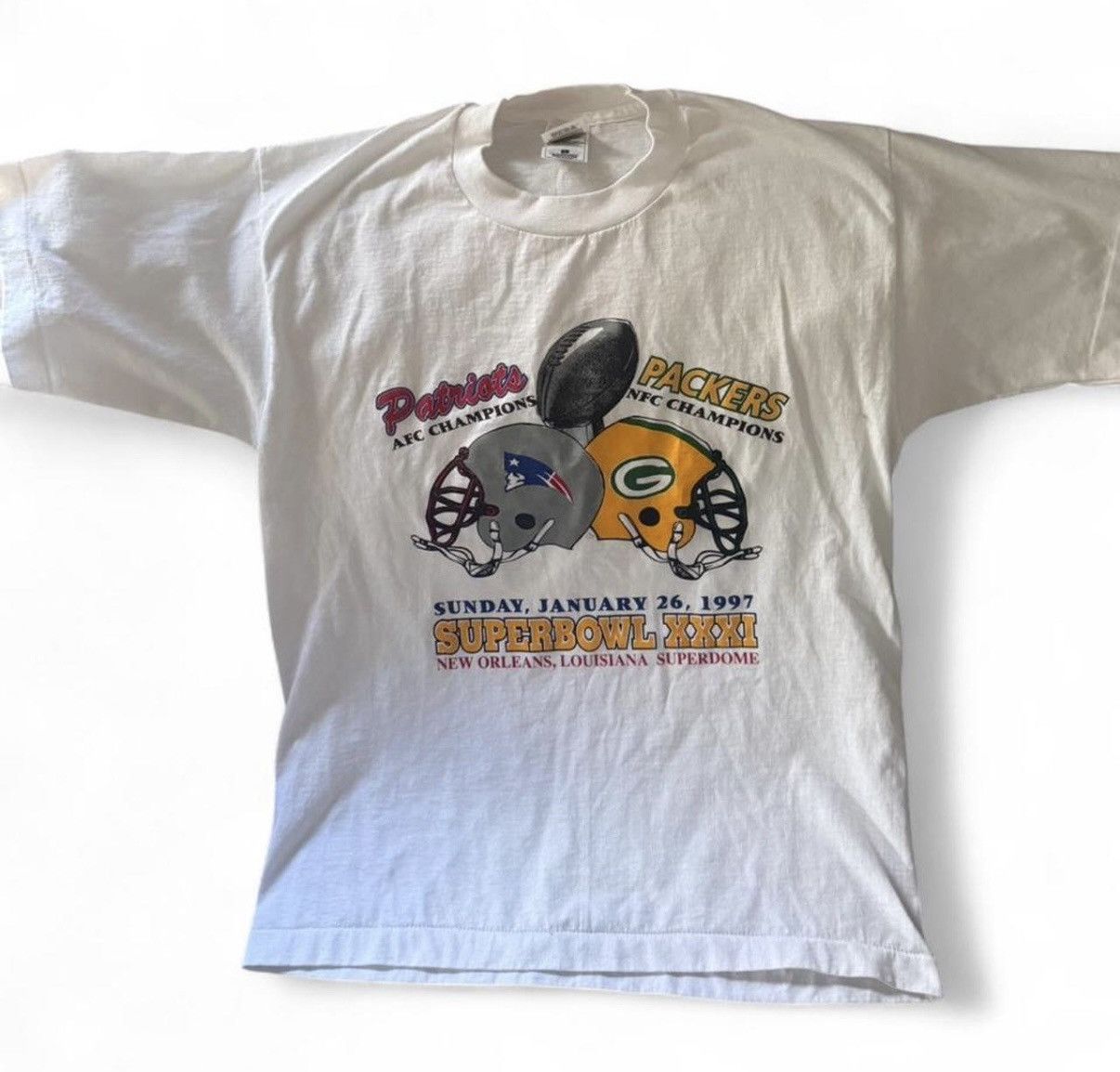 Fruit Of The Loom Vintage 1997 Super Bowl XXXI Patriots vs Packers Tee Sz L Size US L / EU 52-54 / 3 - 1 Thumbnail