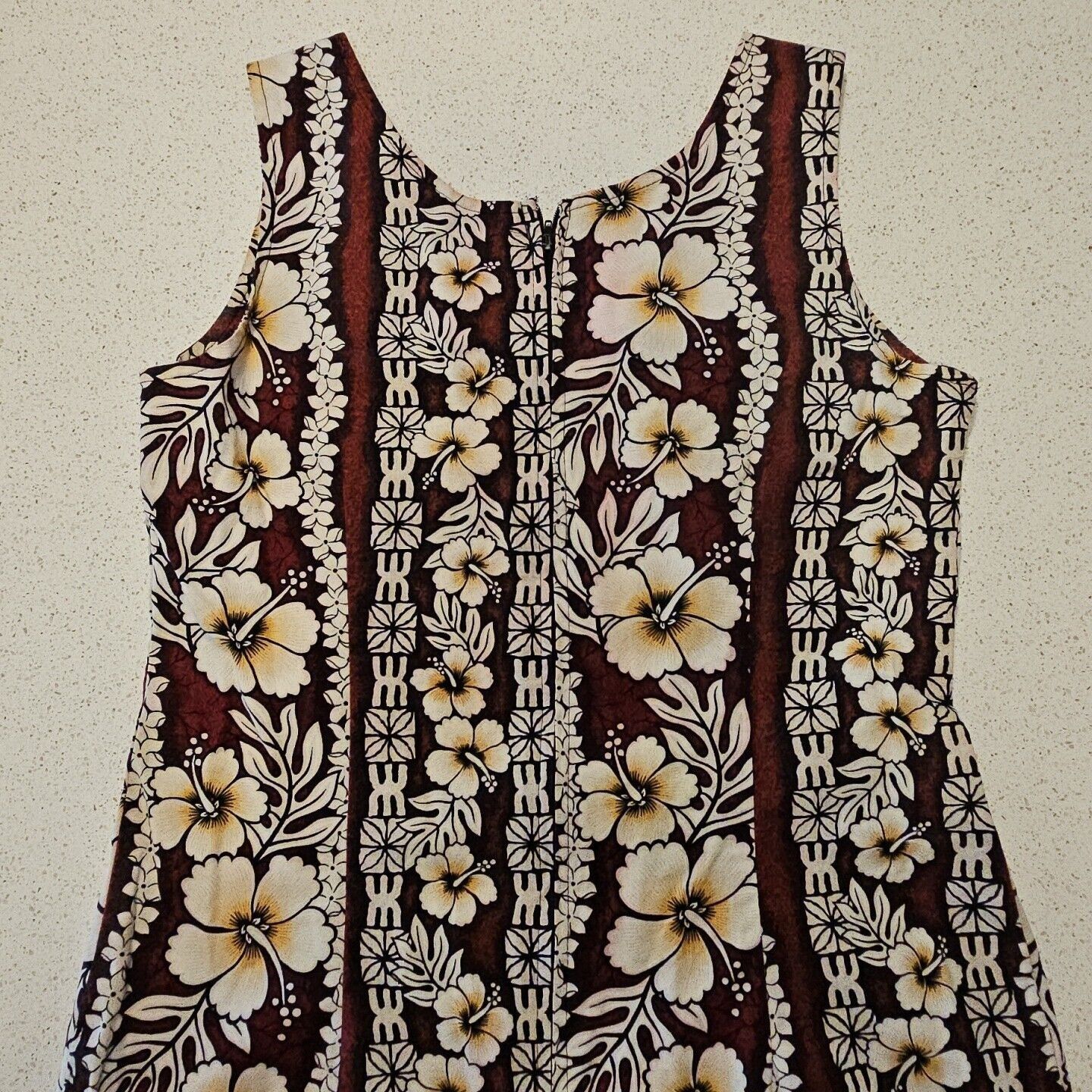 Vintage Hawaiian Flavor Tapa Cloth Print Dress M Brown Handmade Slee Size M / US 6-8 / IT 42-44 - 8 Thumbnail