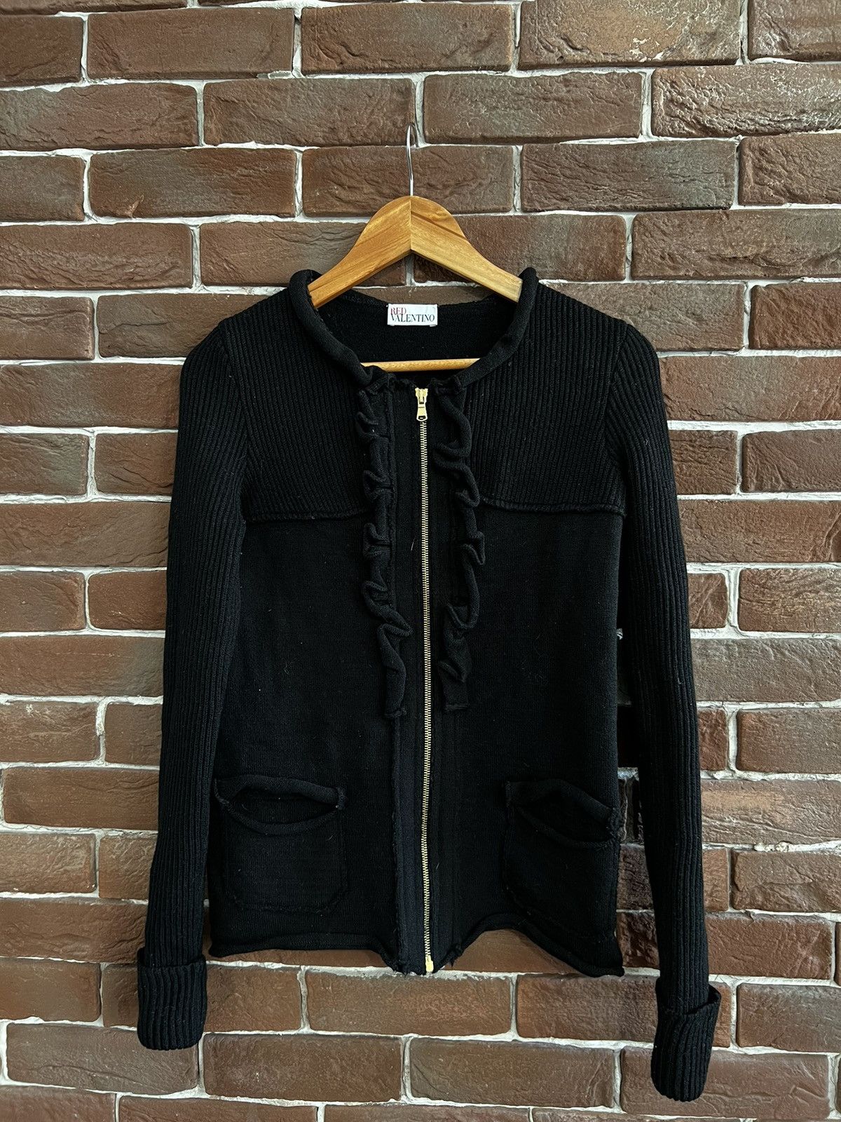 Valentino red VALENTINO Black Knit ZIP Sweatshirt Designer Luxury Size L / US 10 / IT 46 - 1 Thumbnail