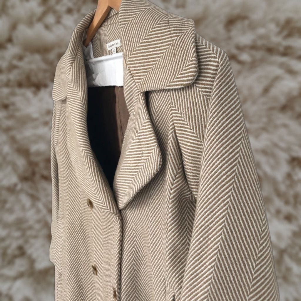 Coldwater Creek Coat Pea Coat Womens XL Tan Double Breasted Pockets