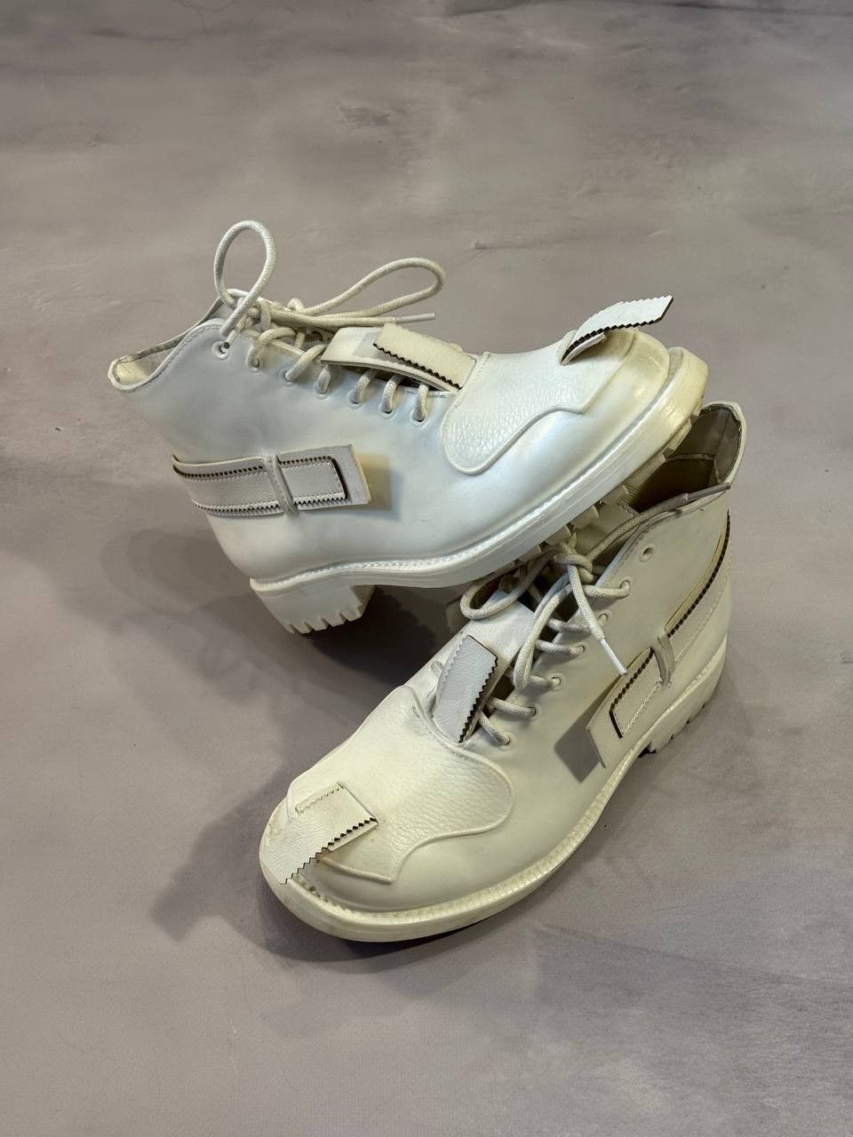 image of Avant Garde x John Moore Takahiromiyashita The Soloist X John Moore Strap Boots in White (Size 9.5)