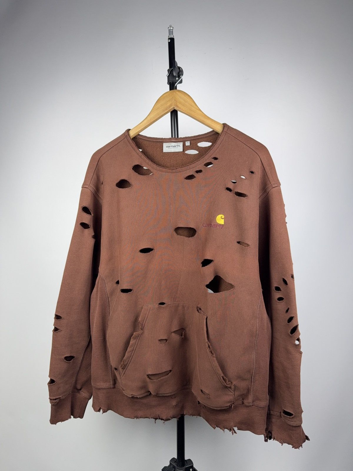 Carhartt 00s Y2K Carhartt WIP Distressed Brown Destroyed Sweatshirt L Size US L / EU 52-54 / 3 - 1 Thumbnail