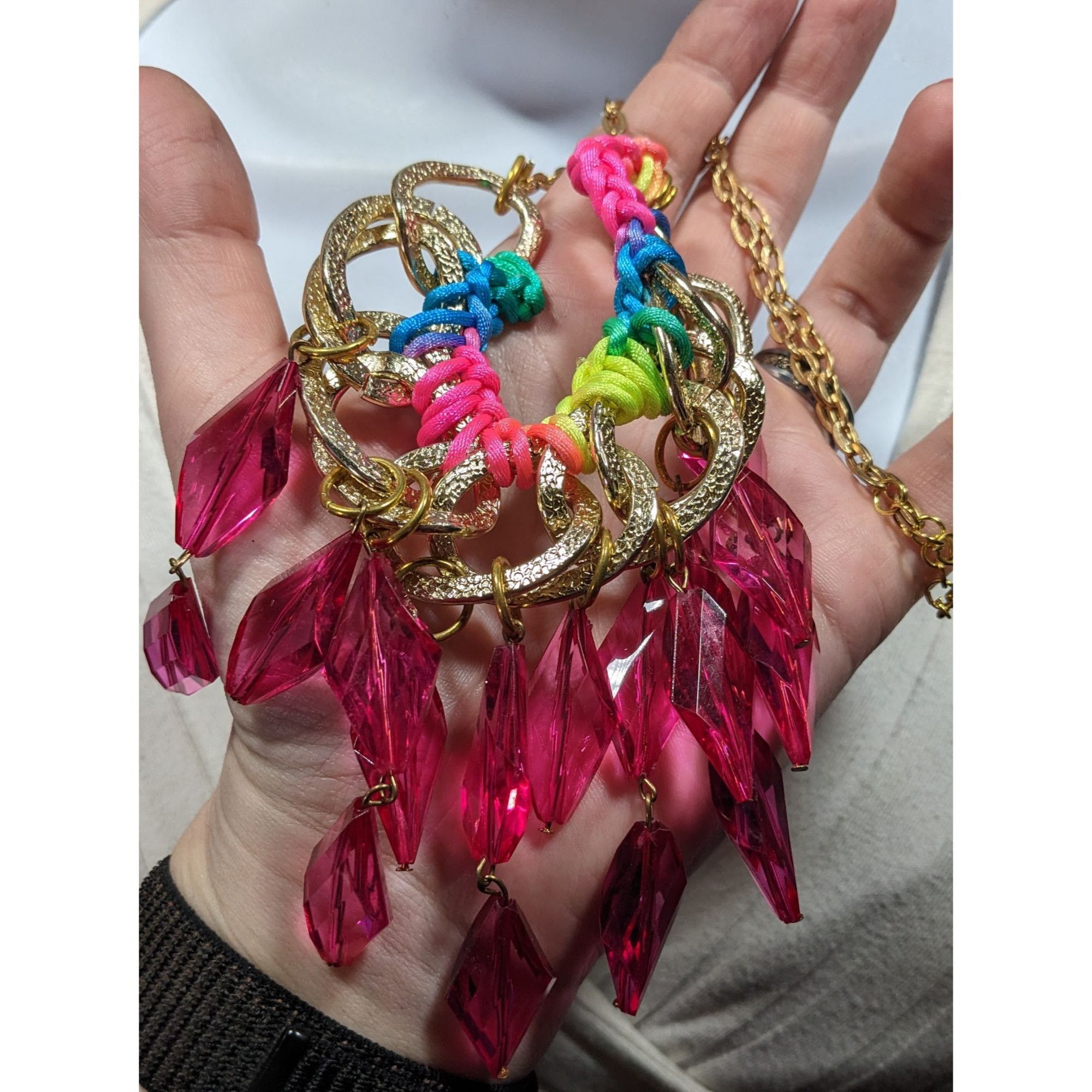 Other Neon Rainbow Glam Gem Fringe Statement Necklace Size ONE SIZE - 4 Thumbnail