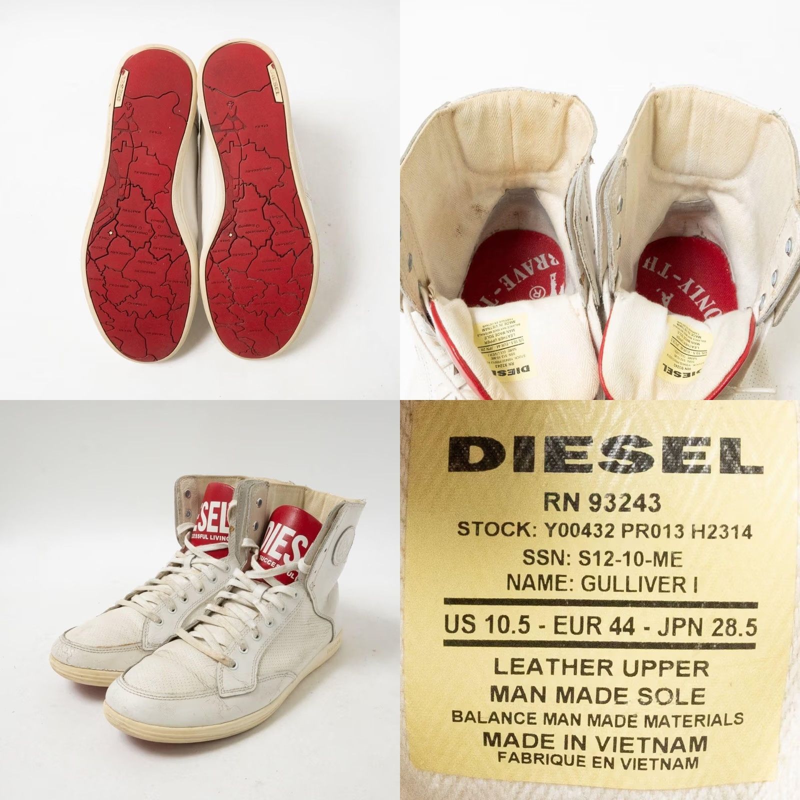 Diesel VINTAGE Diesel Men 10.5US GulliverⅠ White High Cut Luxury Casual City 90s 00s Sneaker Size US 11 / EU 44 - 8 Thumbnail
