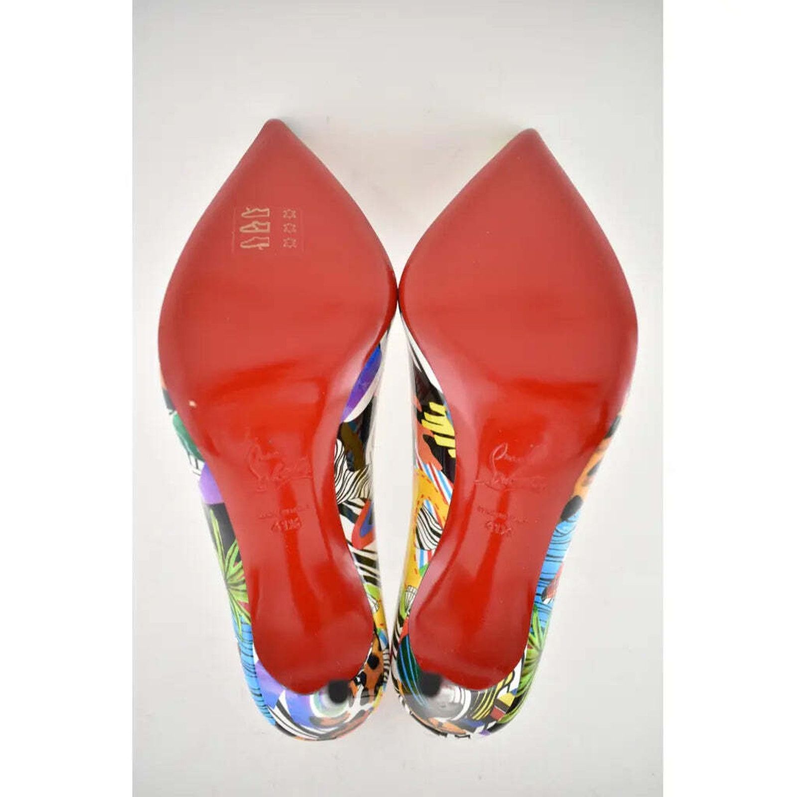 Christian Louboutin Hot Chick 100 Patent Sapeur Black Multicolor Heel Pump 37.5 Size US 7.5 / IT 37.5 - 12 Thumbnail