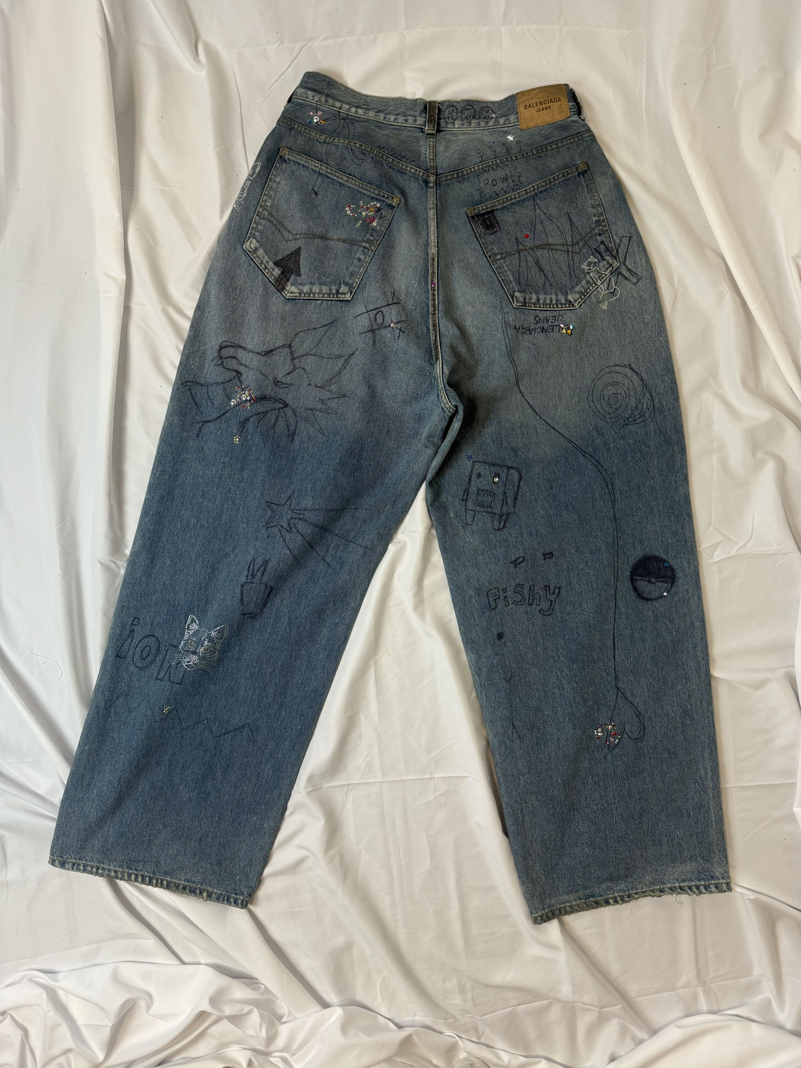 Balenciaga Wide-leg diamond graffiti jeans Size US 32 / EU 48 - 5 Thumbnail
