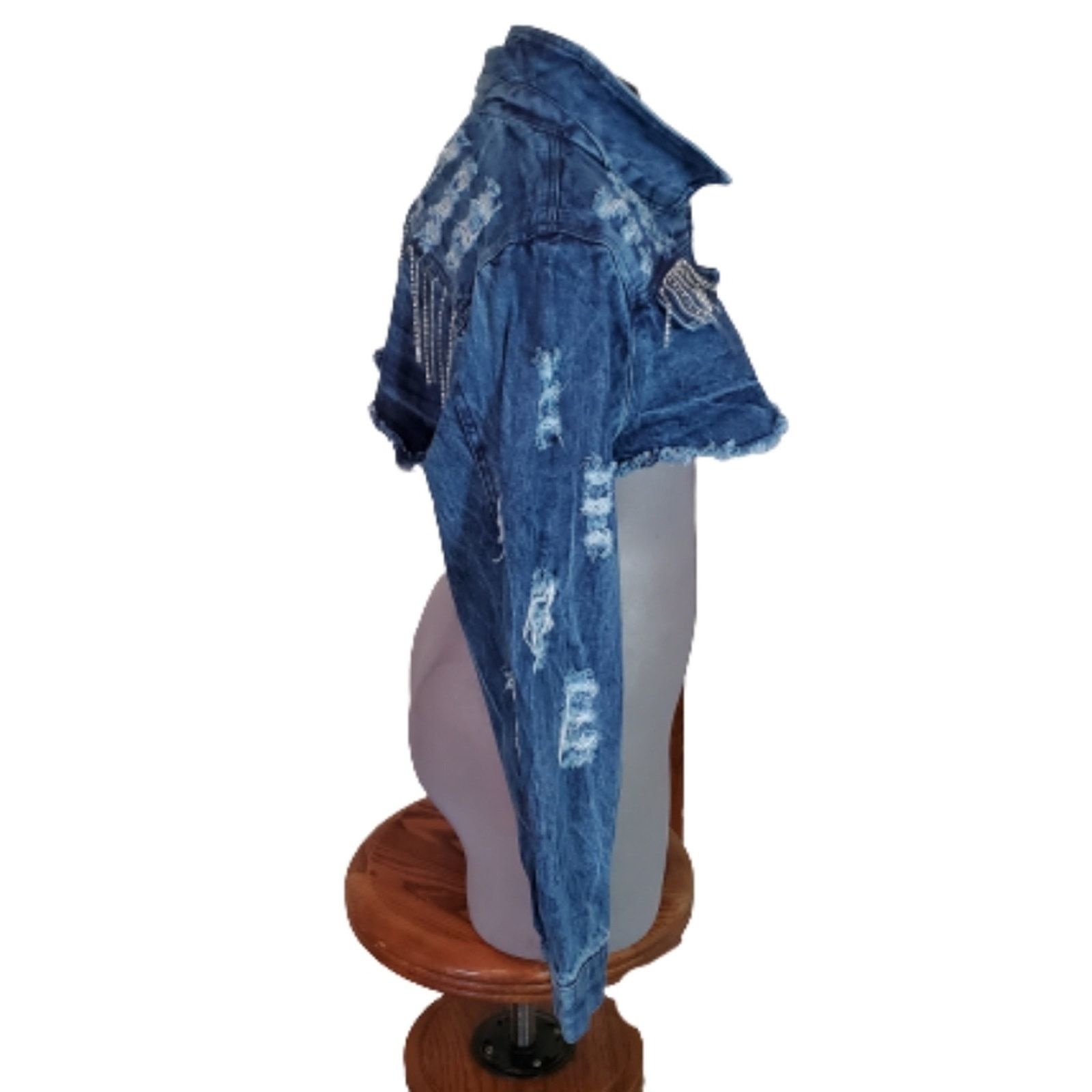 THRILLS DISRESSED ☆ RHINESTONE FRINGE ☆ DENIM SHRUG 2x ☆ NWT Size XXL / US 16-18 / IT 52-54 - 5 Thumbnail
